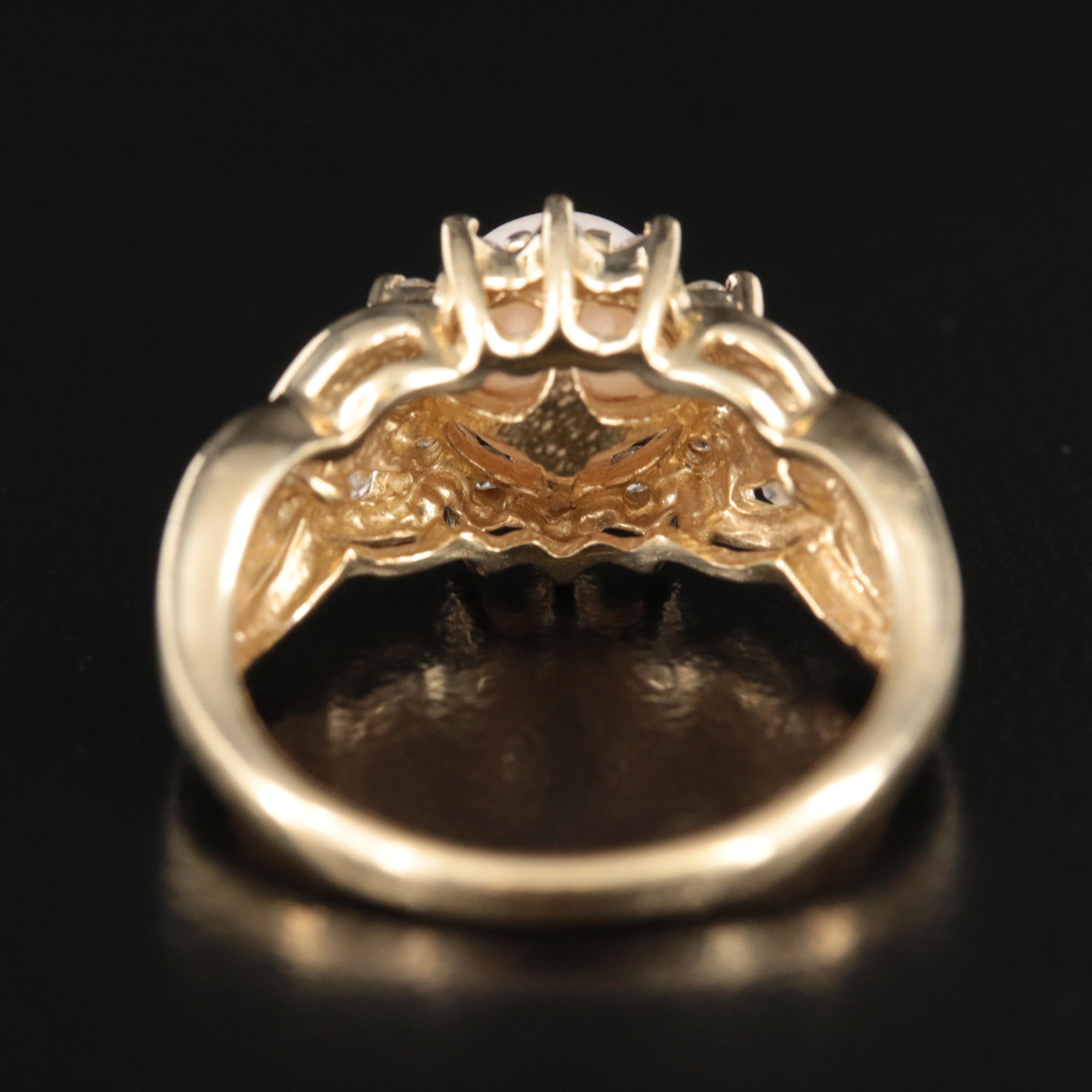 14K Pearl and Diamond Ring