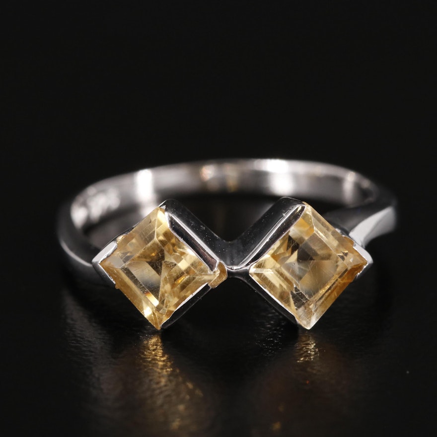 Sterling Citrine Toi et Moi Ring