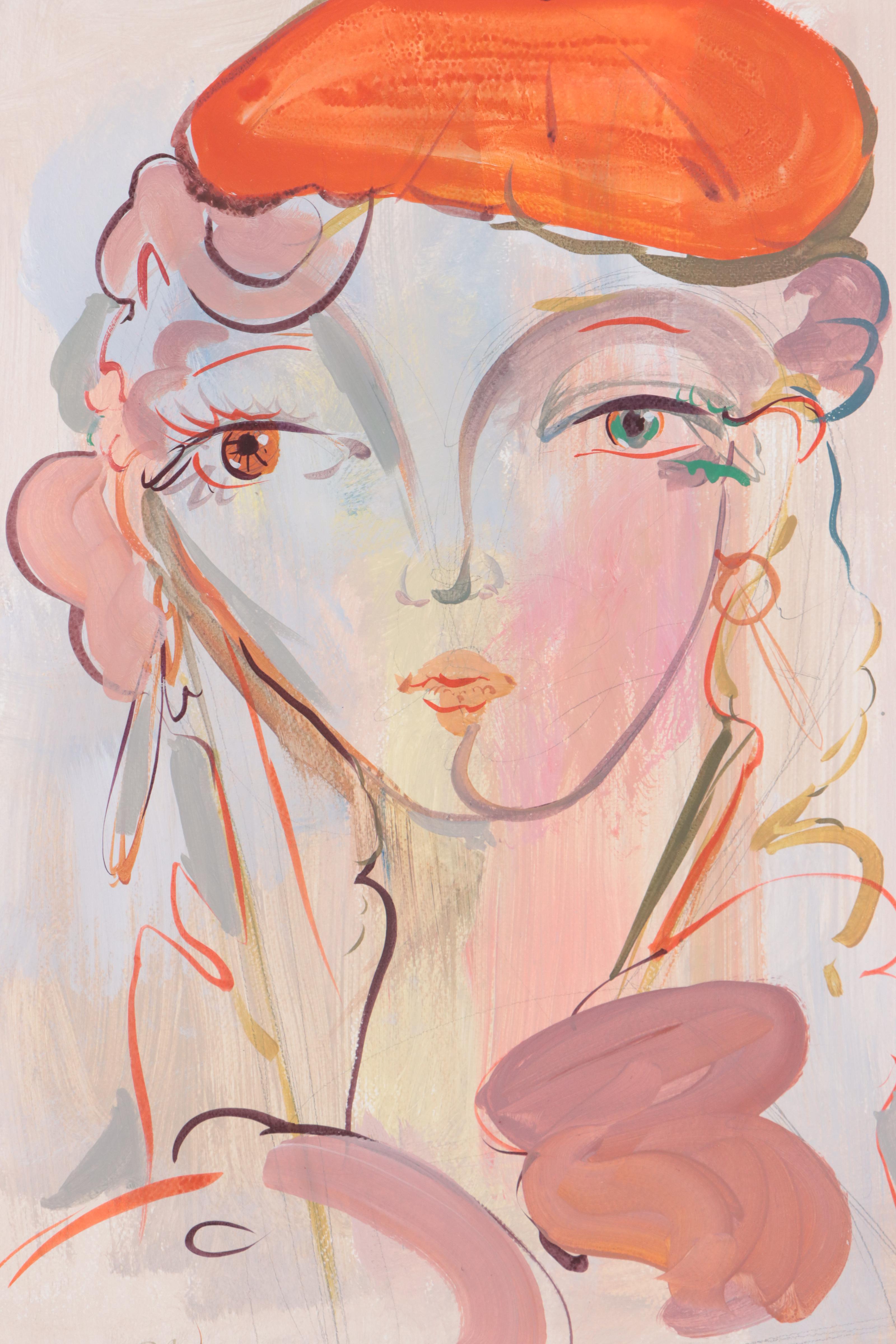 Dan Sabau Acrylic Painting "Raspberry Beret," 2023