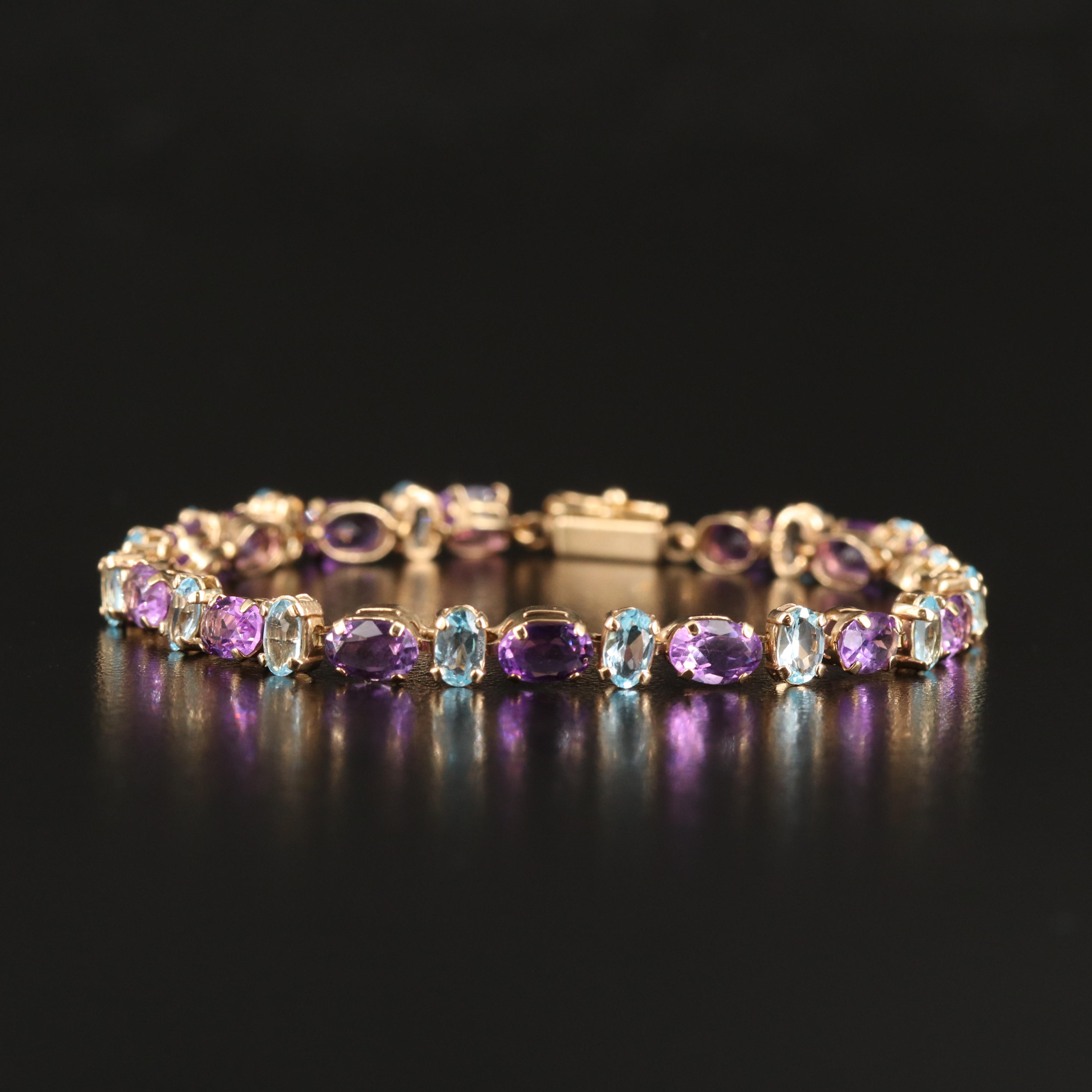 14K Amethyst and Swiss Blue Topaz Bracelet