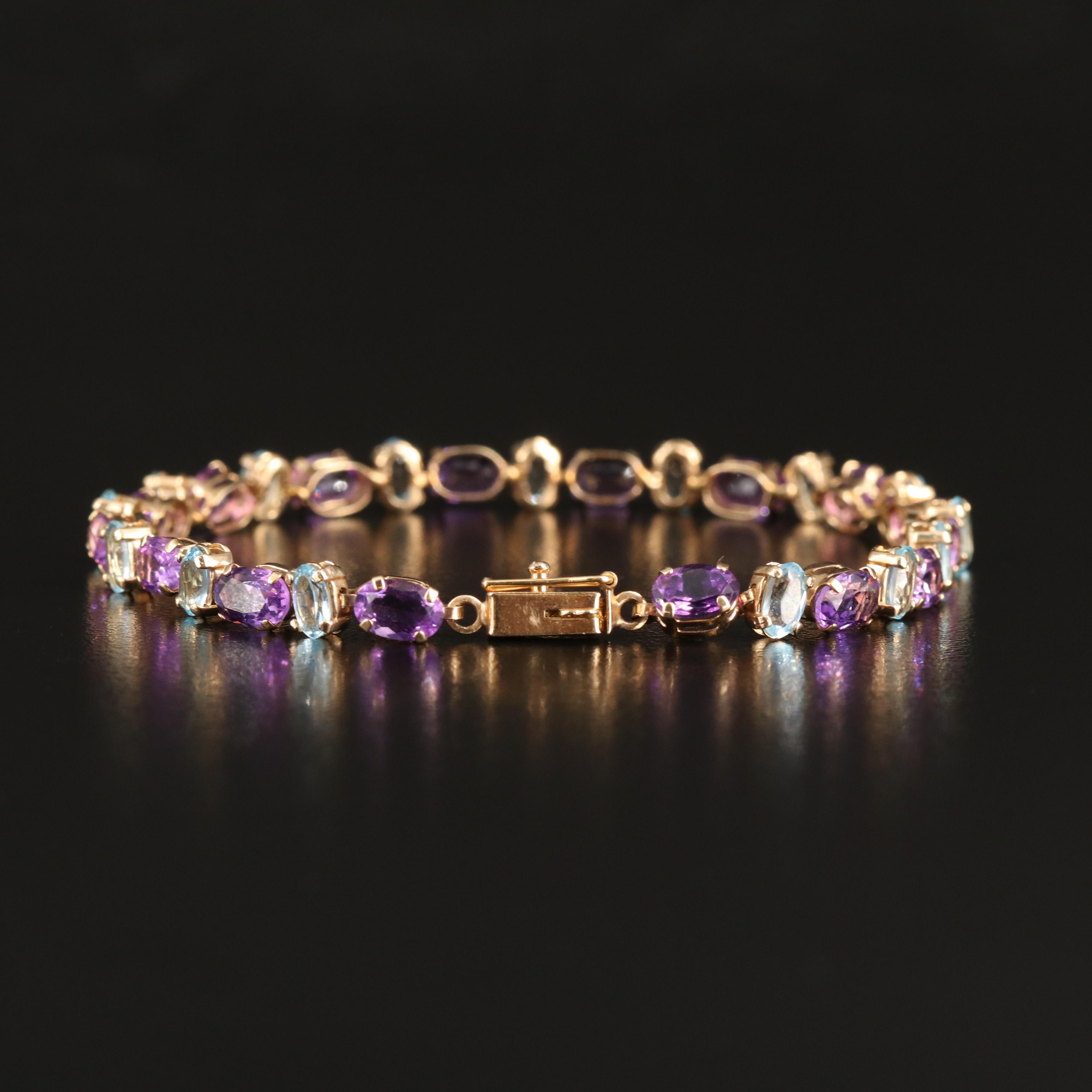 14K Amethyst and Swiss Blue Topaz Bracelet