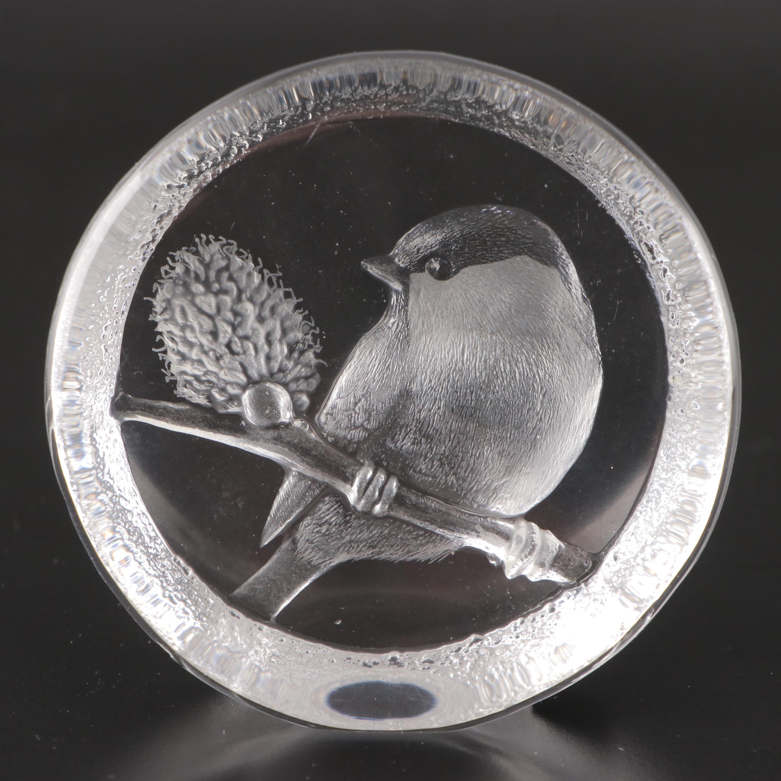 Mats Jonasson Swedish Bird Crystal Paperweight With Other and Taper Holder