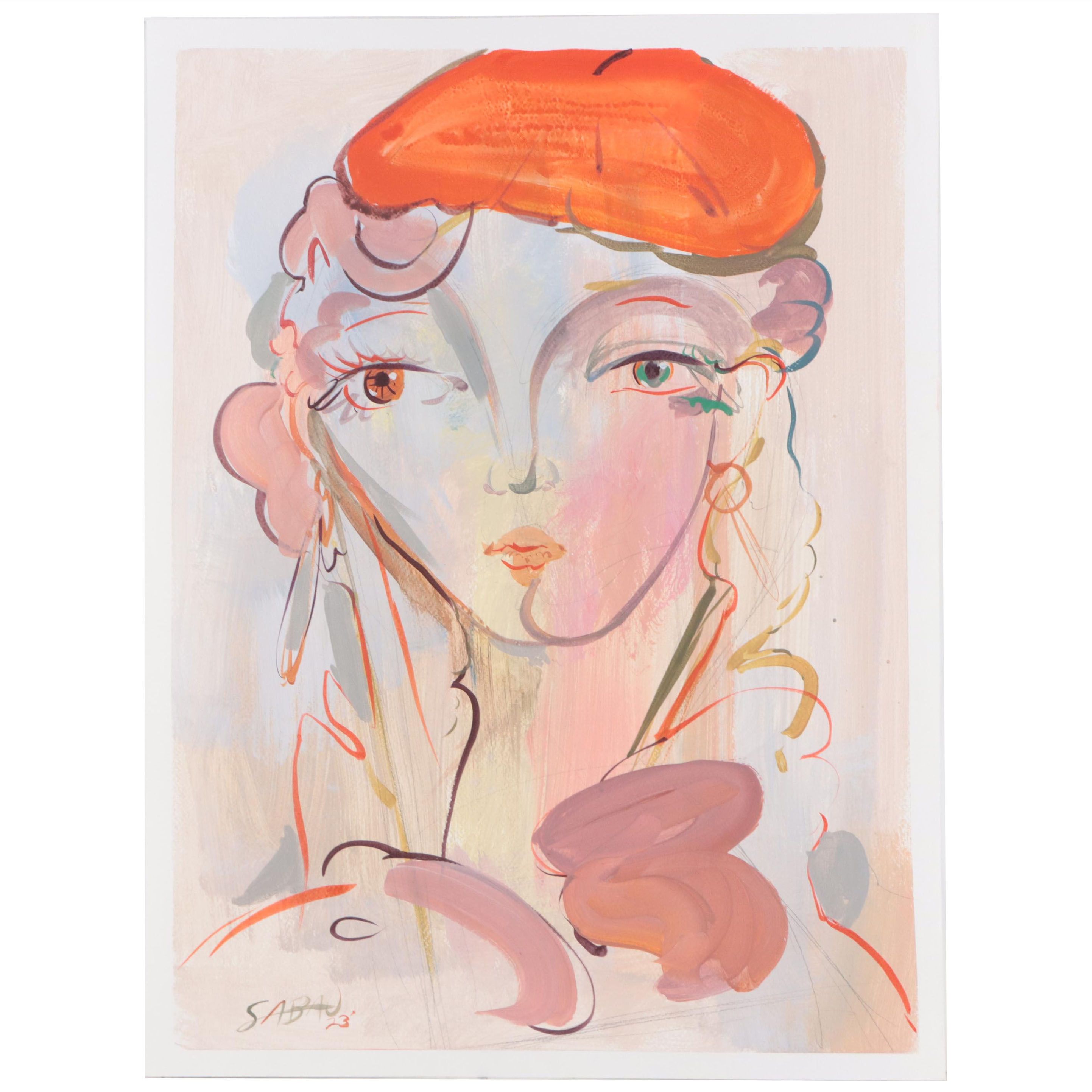 Dan Sabau Acrylic Painting "Raspberry Beret," 2023