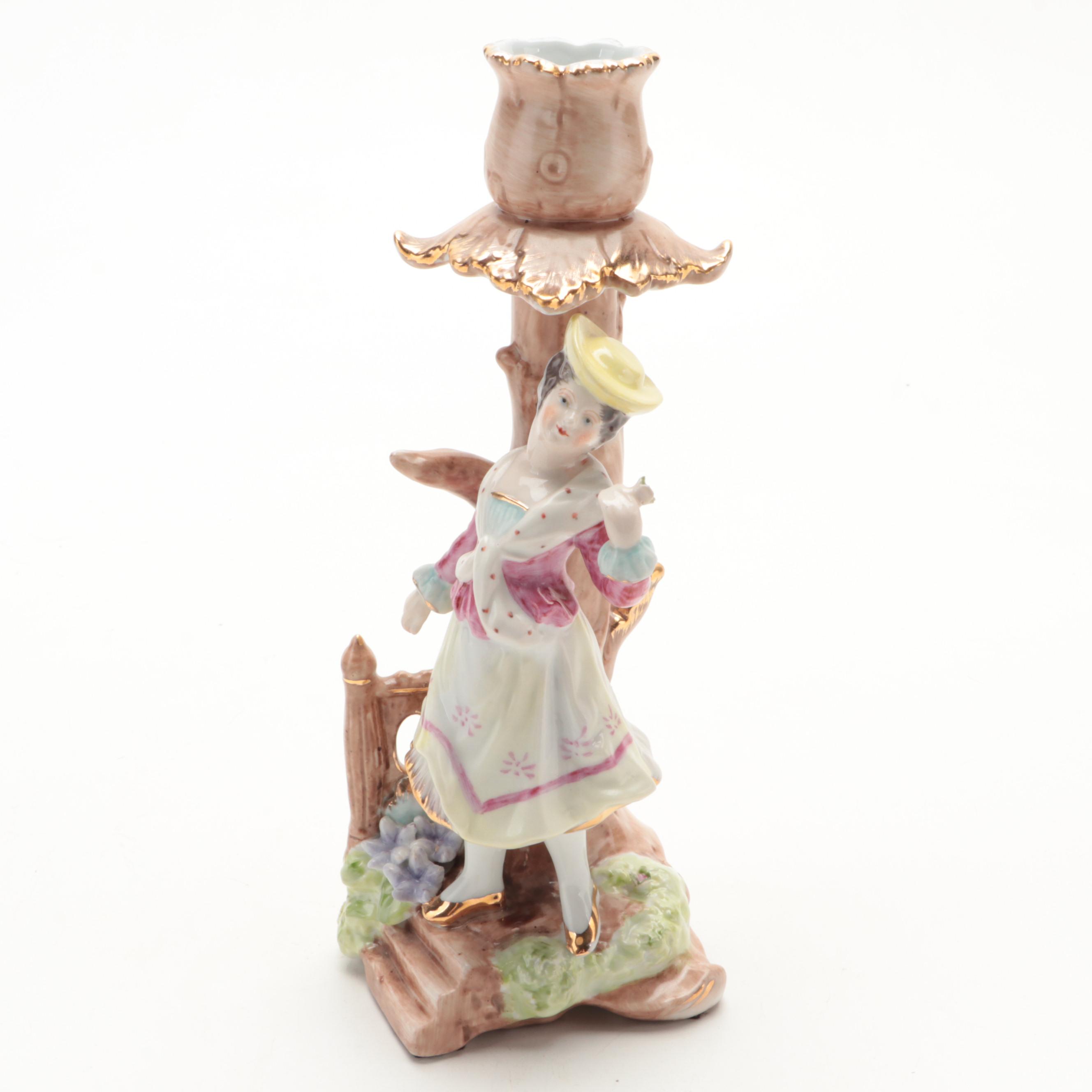 Dresden Style Porcelain Figural Candlesticks