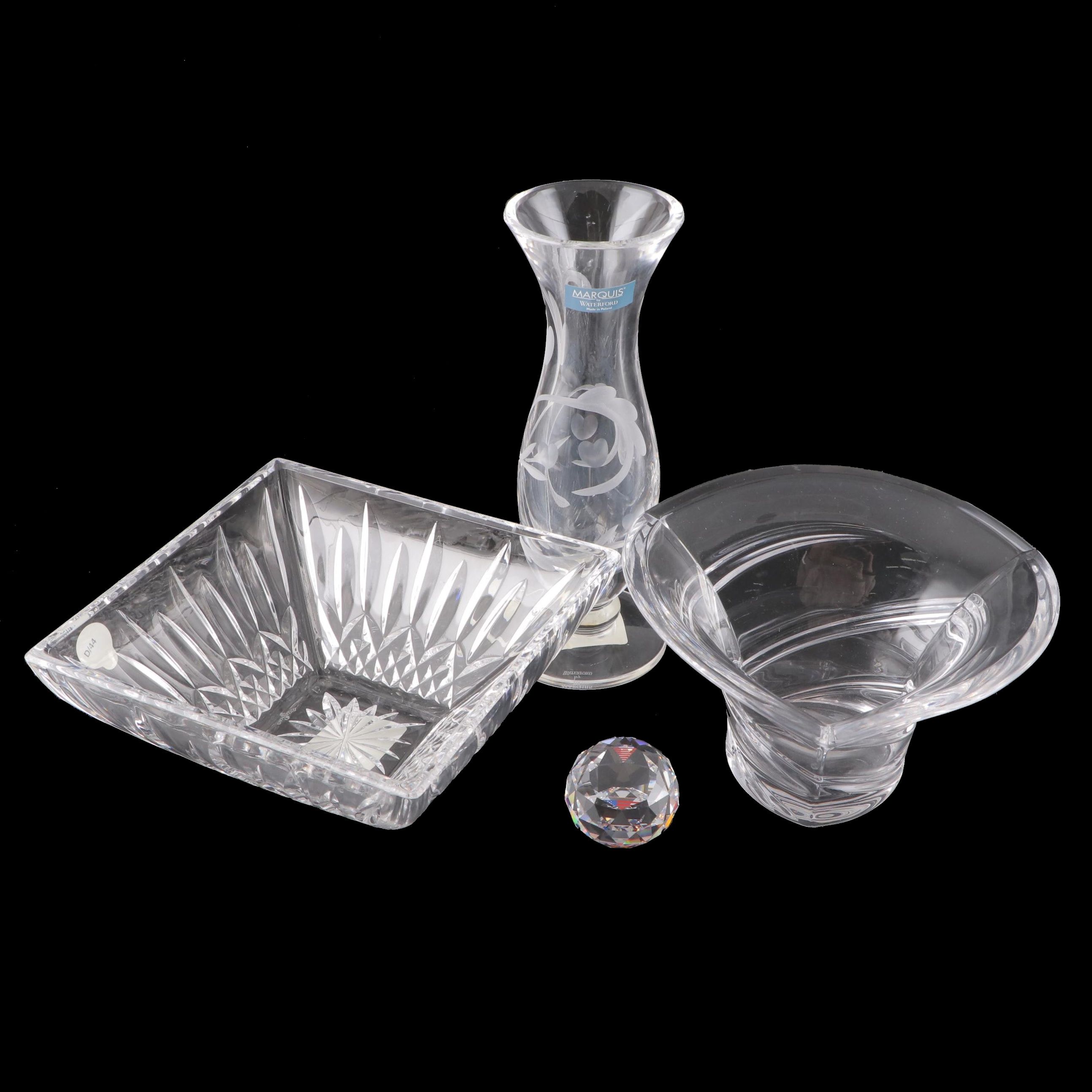 Waterford Lismore Square Bowl, Marquis Vase and Bowl, Swarovski Paperweight