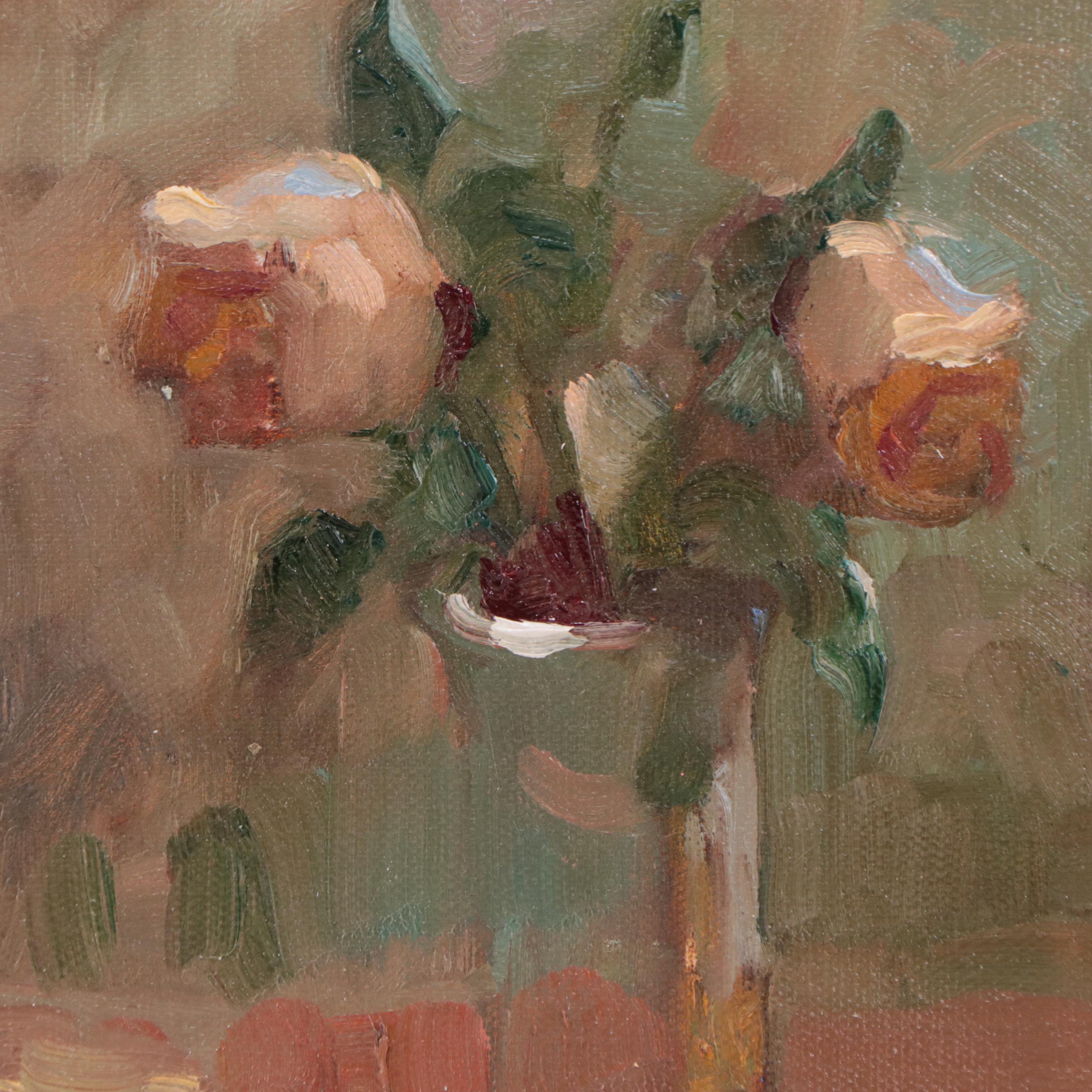 Sally Rosenbaum Still Life Oil Painting of Roses, 21st Century