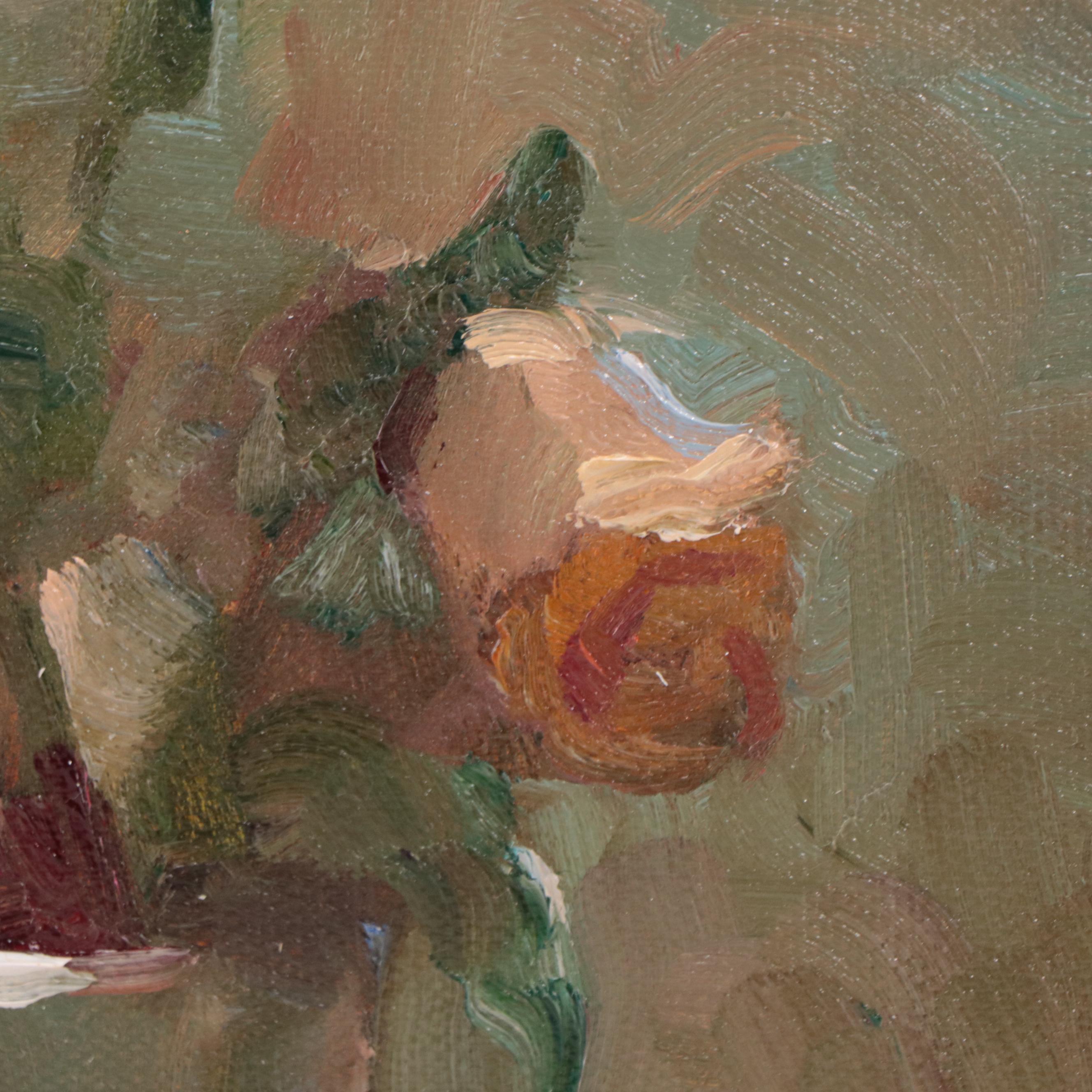Sally Rosenbaum Still Life Oil Painting of Roses, 21st Century