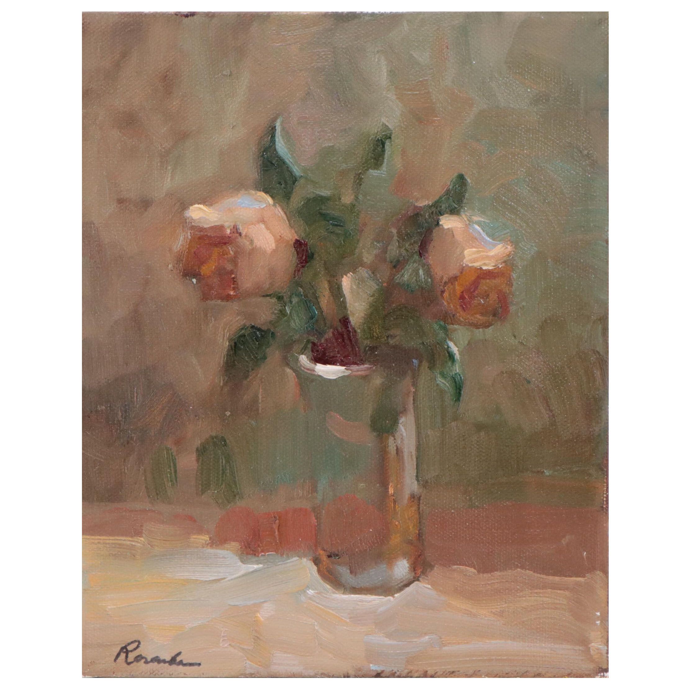 Sally Rosenbaum Still Life Oil Painting of Roses, 21st Century