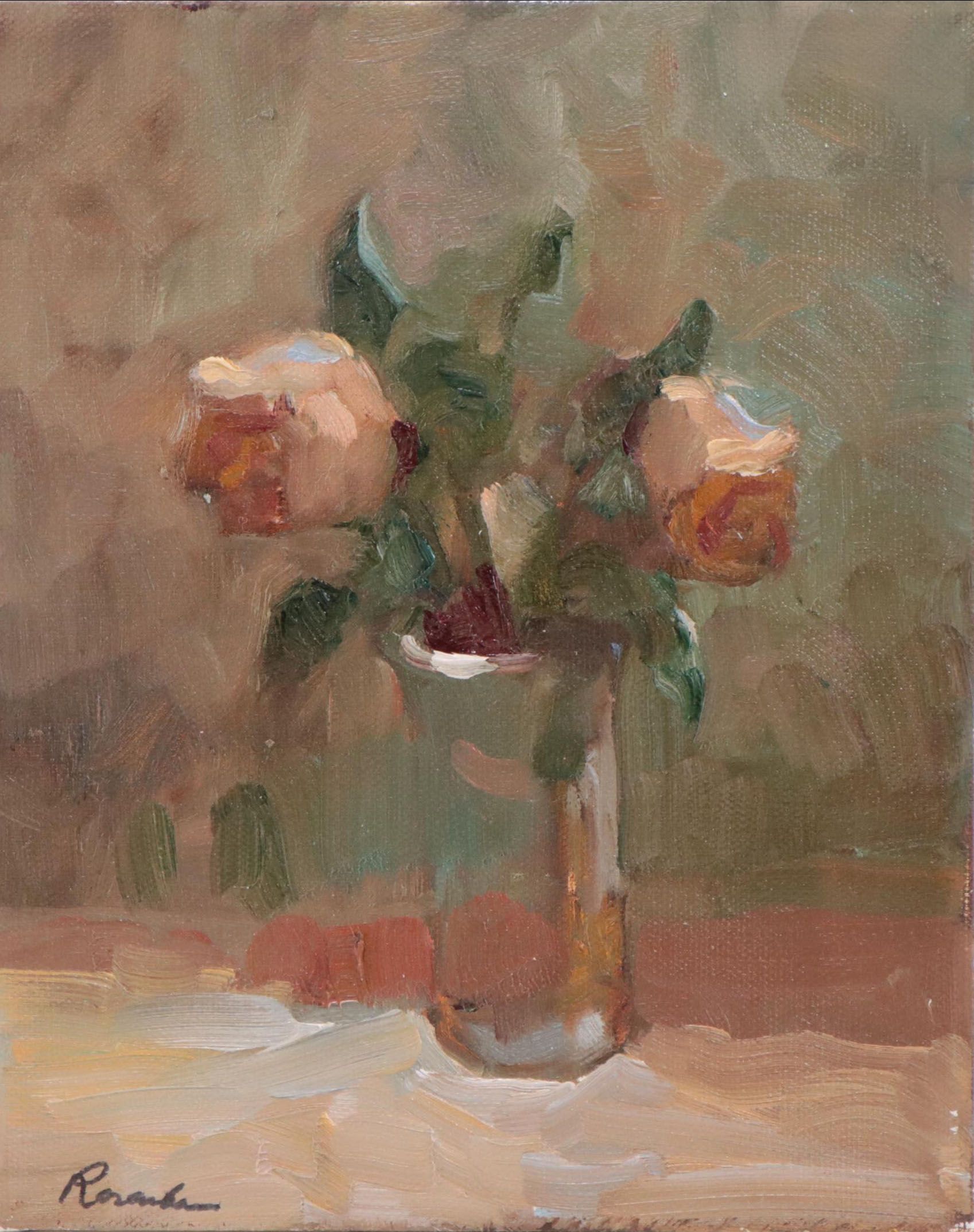 Sally Rosenbaum Still Life Oil Painting of Roses, 21st Century