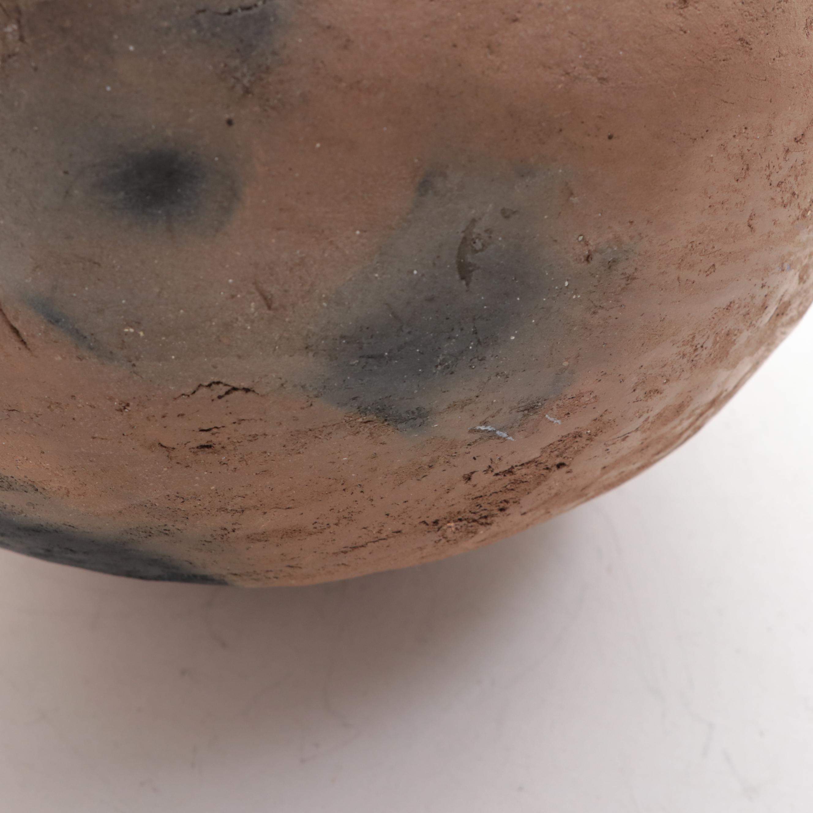 Double Spouted Earthenware Wedding Vase and Polychrome Carved Handled Bowl