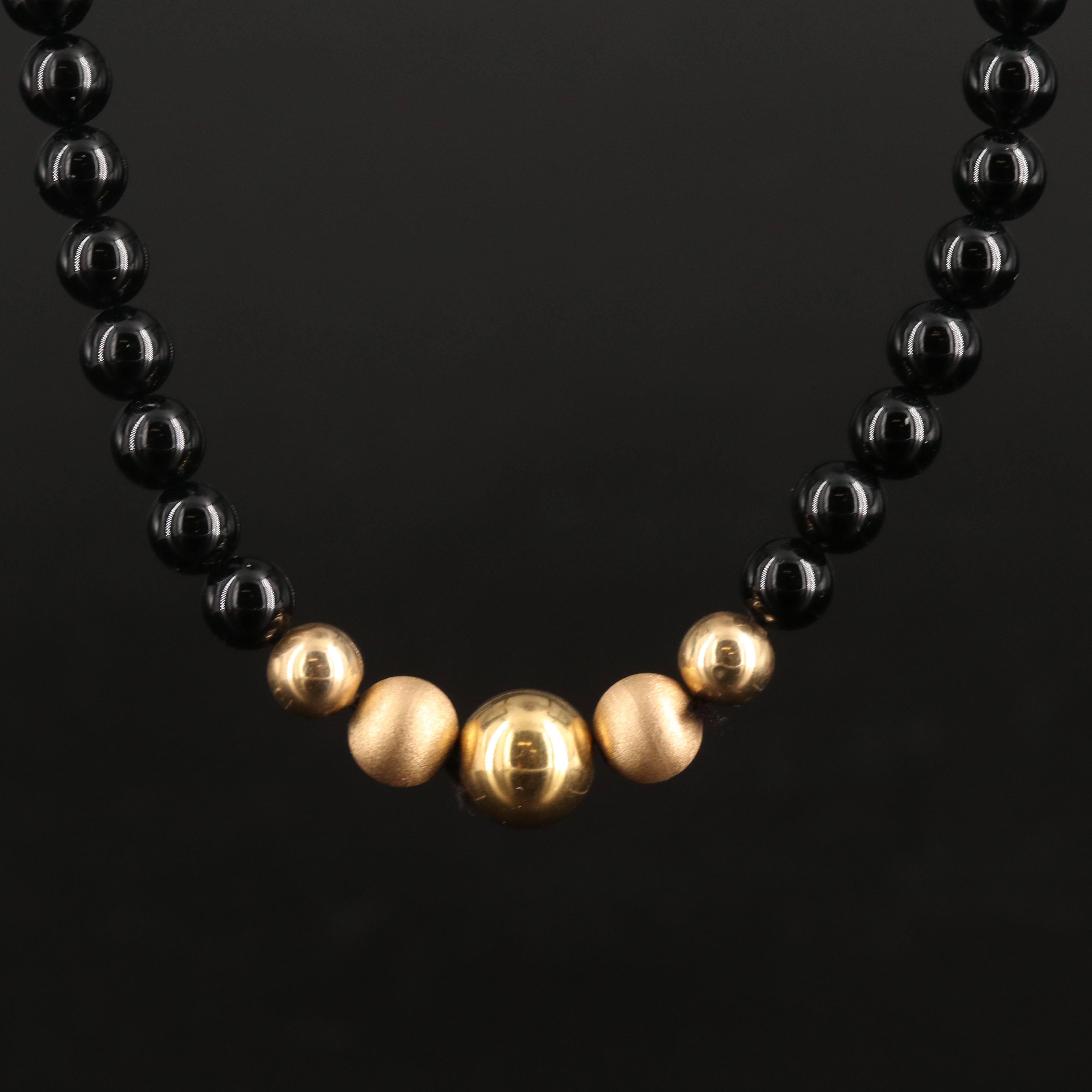14K Black Onyx Beaded Necklace
