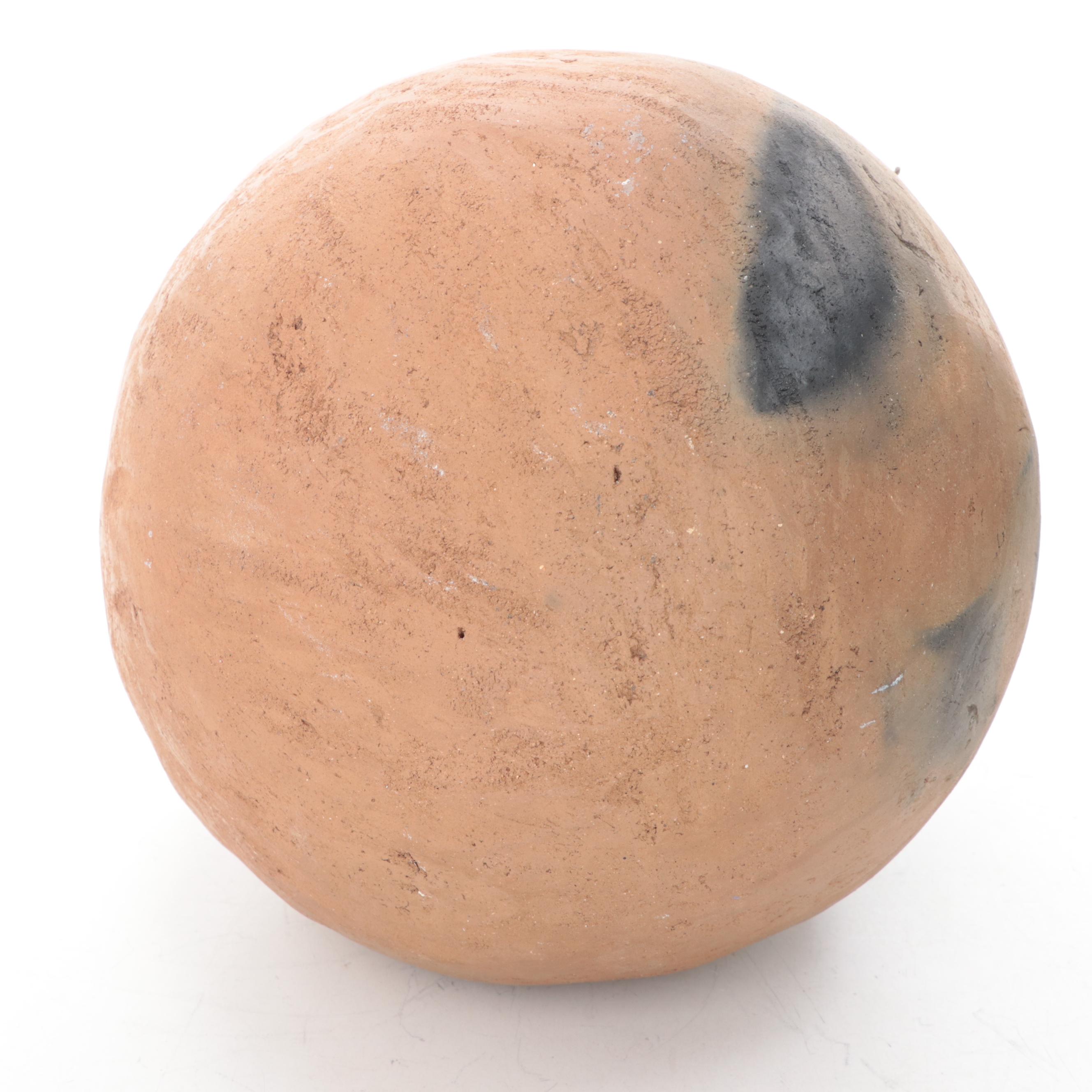 Double Spouted Earthenware Wedding Vase and Polychrome Carved Handled Bowl