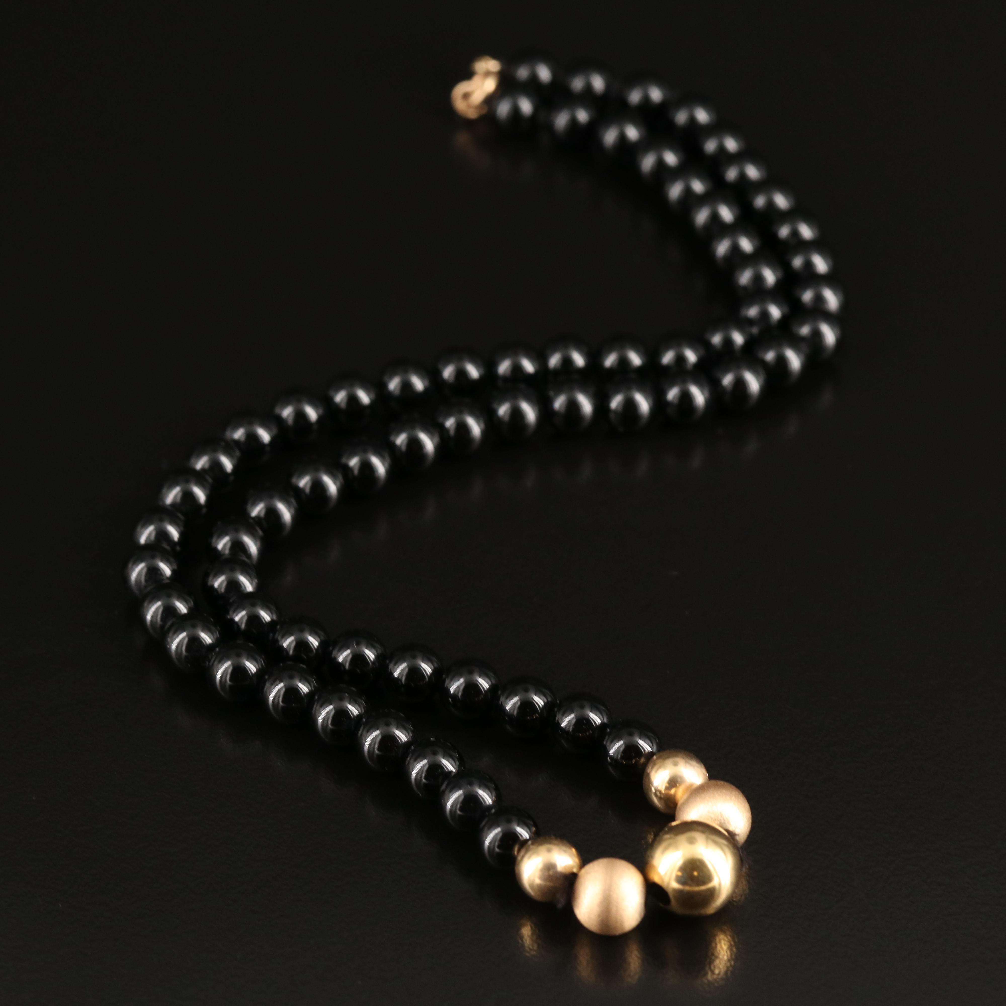 14K Black Onyx Beaded Necklace