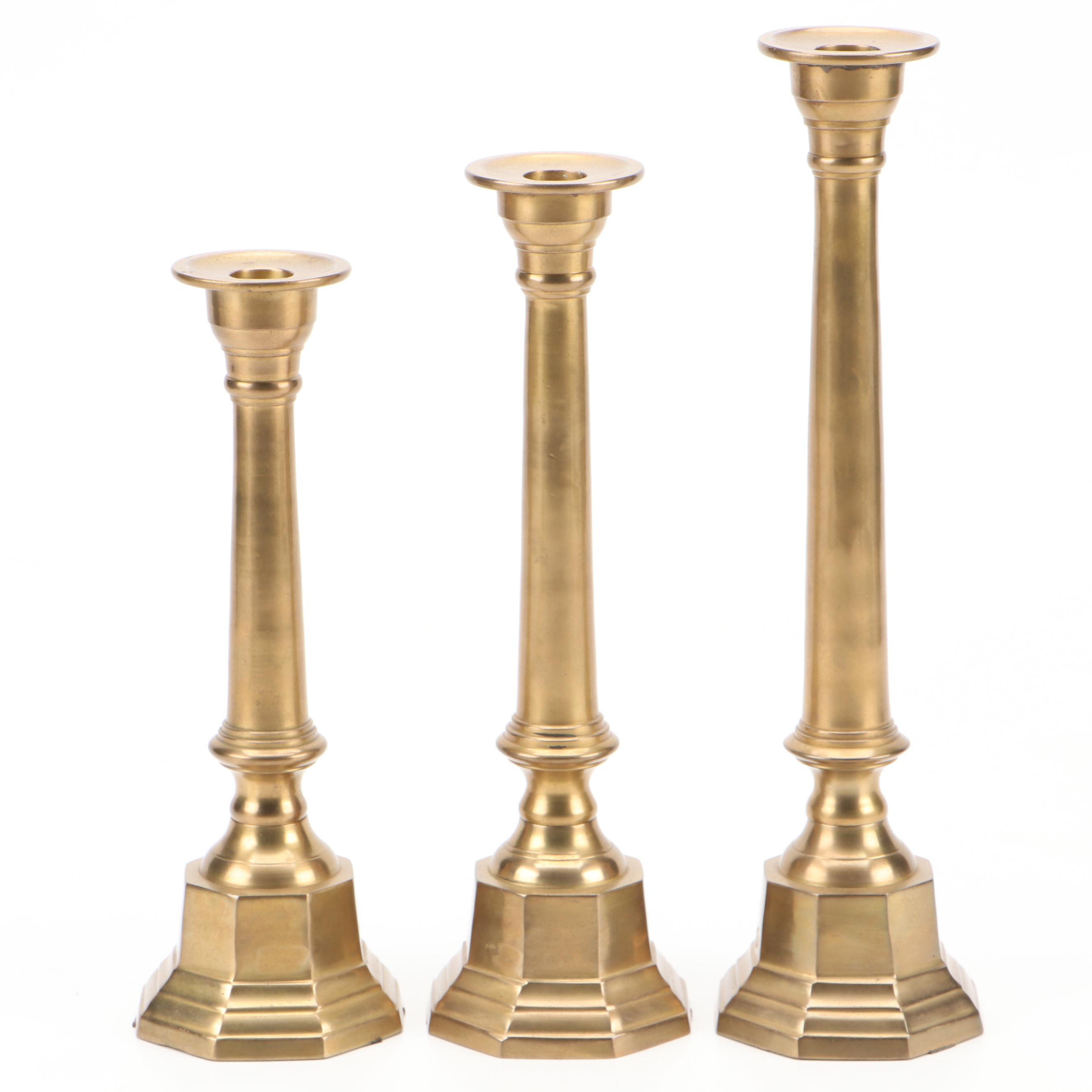 Indian Brass Graduating Column Candlestick Collection