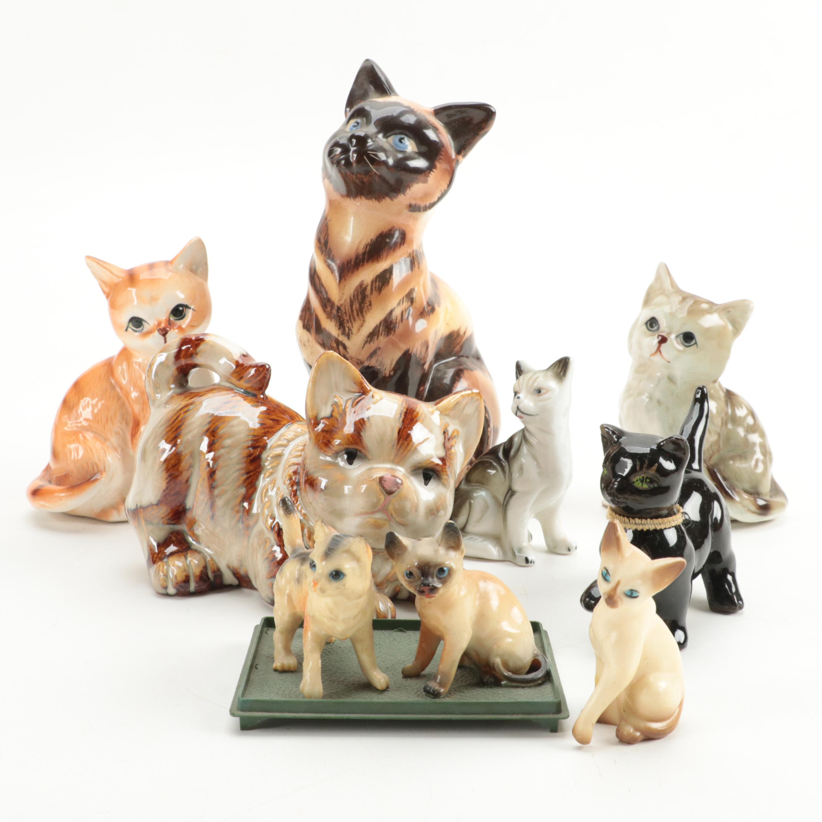 Brinns With Other Ceramic, Bone China, and Plastic Cat Figurines, Mid-20th C.