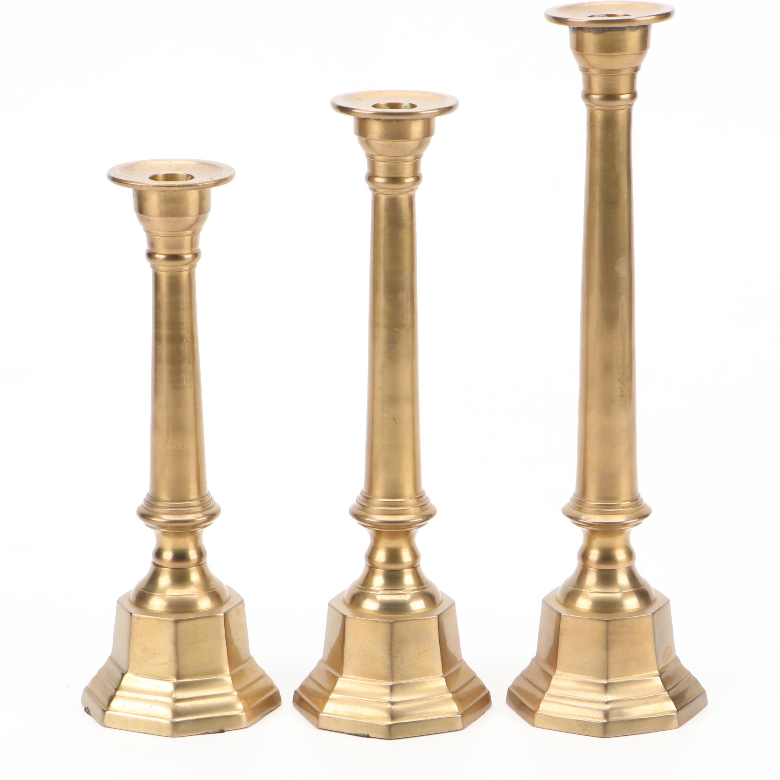 Indian Brass Graduating Column Candlestick Collection