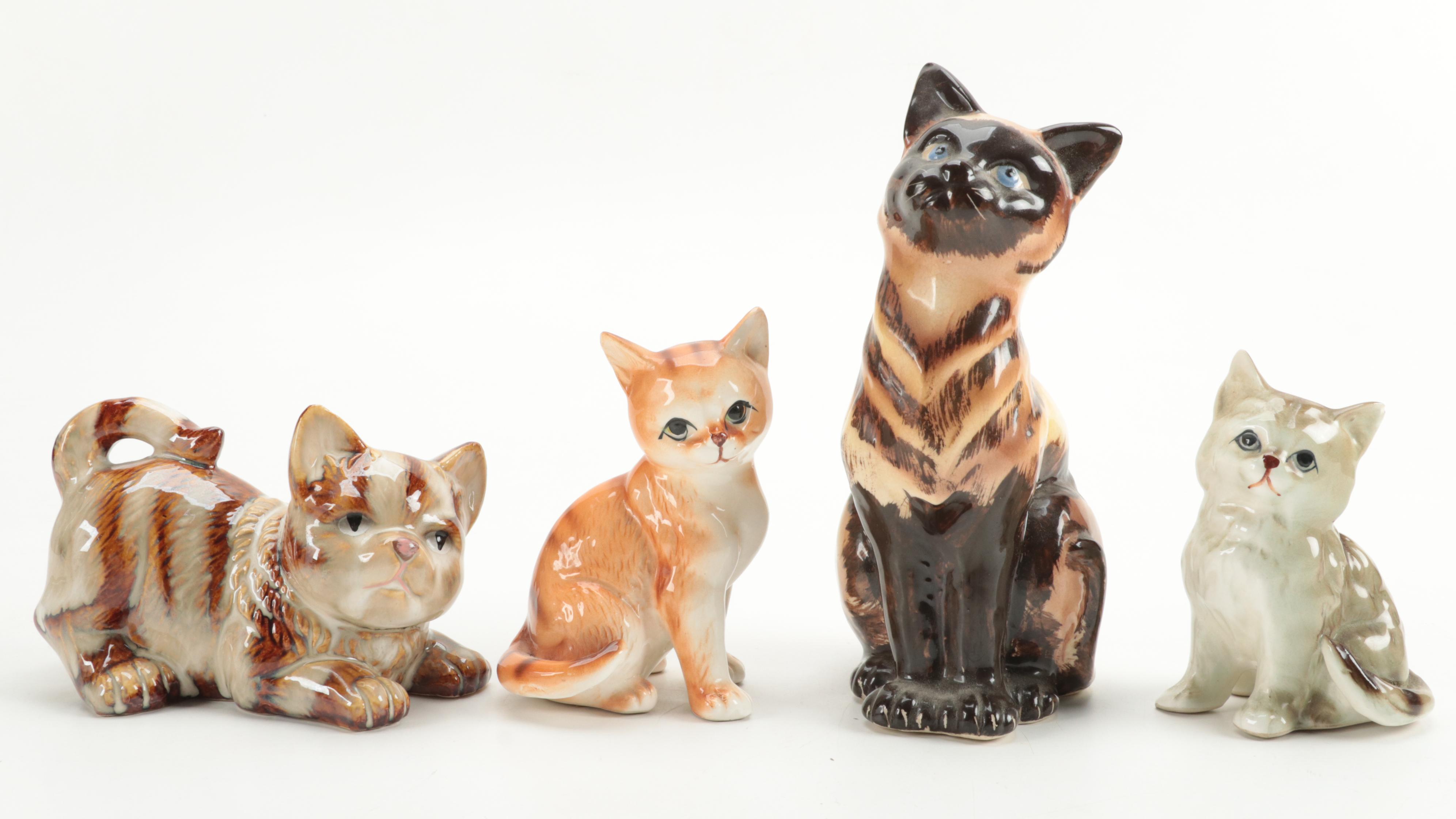 Brinns With Other Ceramic, Bone China, and Plastic Cat Figurines, Mid-20th C.