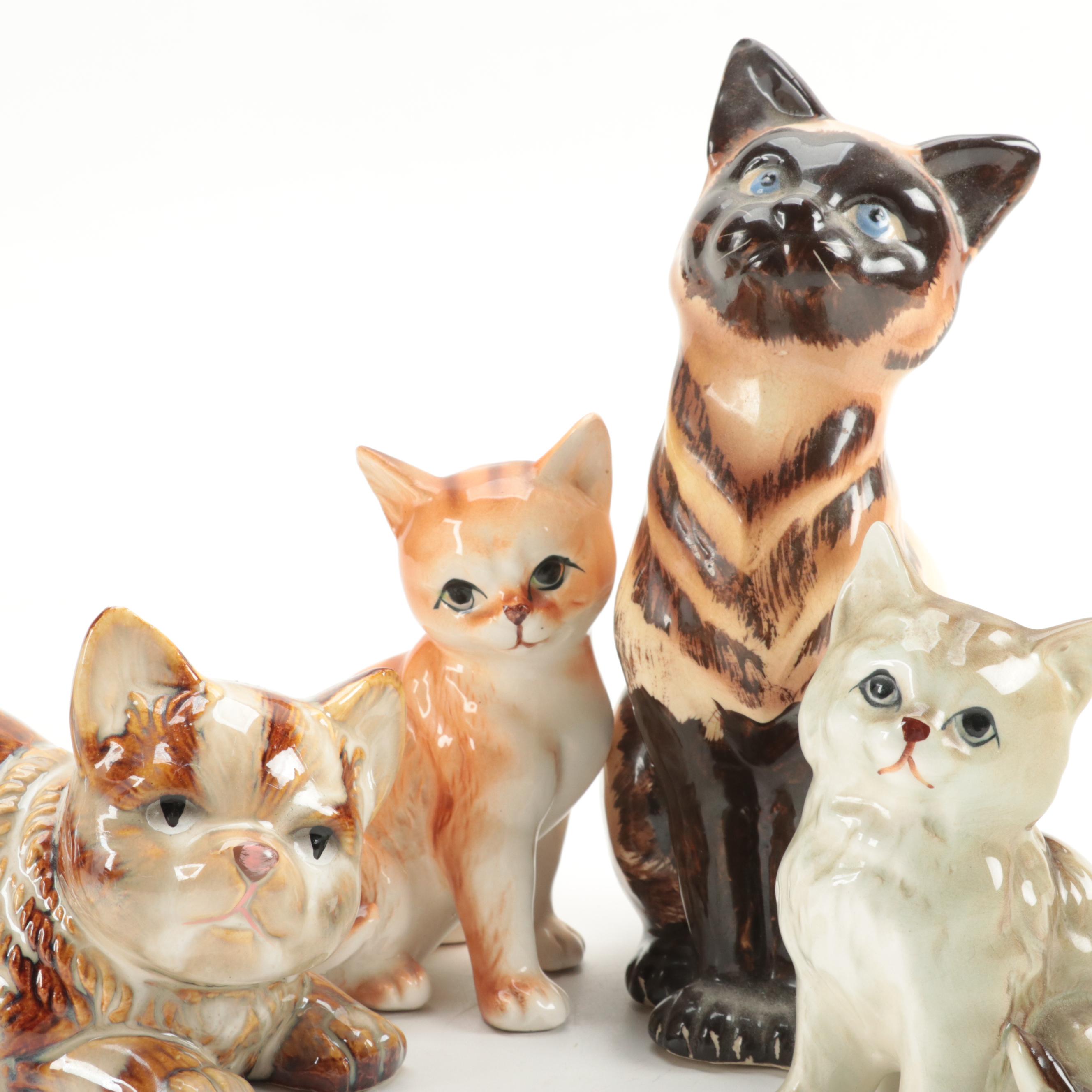 Brinns With Other Ceramic, Bone China, and Plastic Cat Figurines, Mid-20th C.