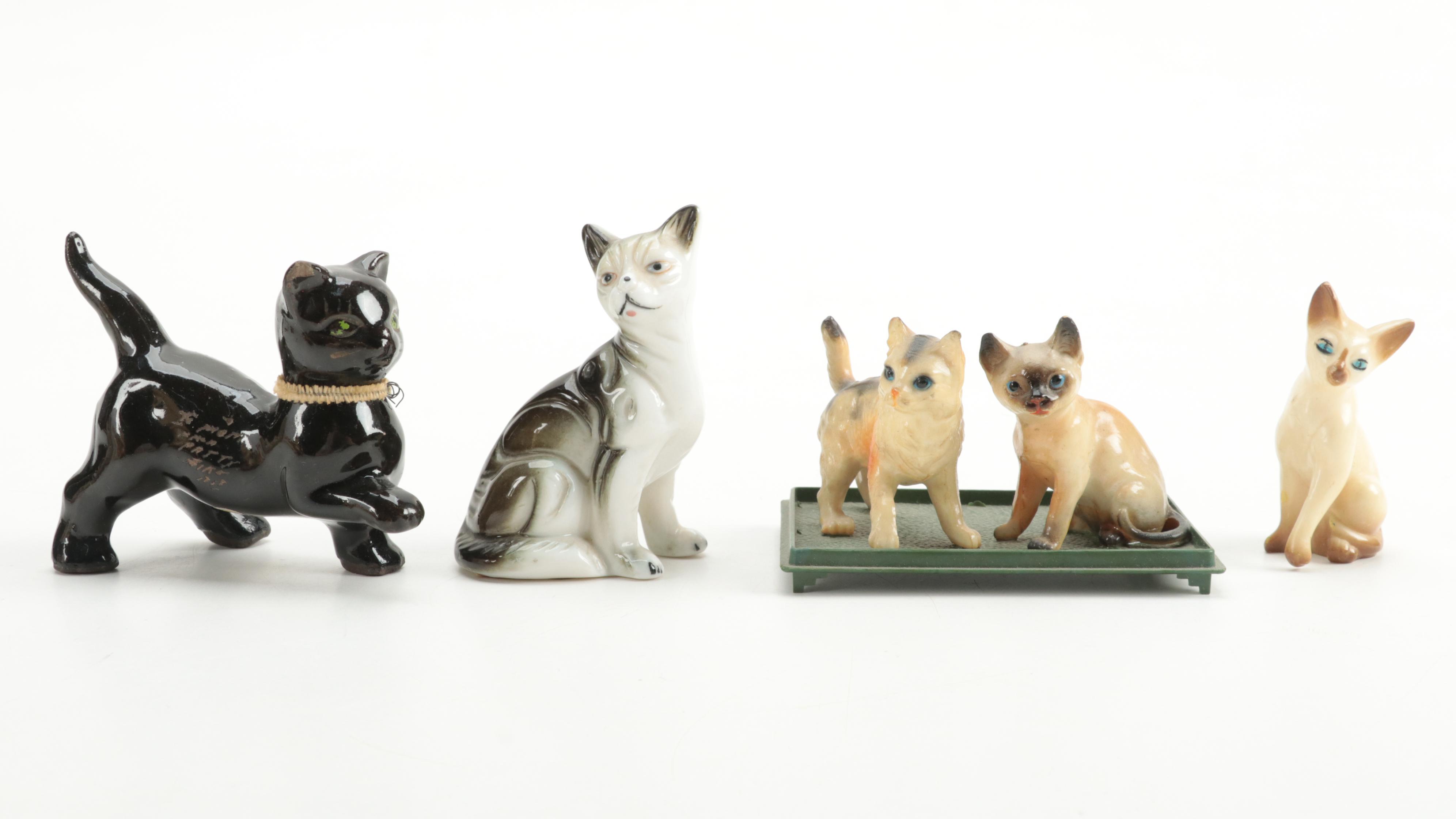 Brinns With Other Ceramic, Bone China, and Plastic Cat Figurines, Mid-20th C.