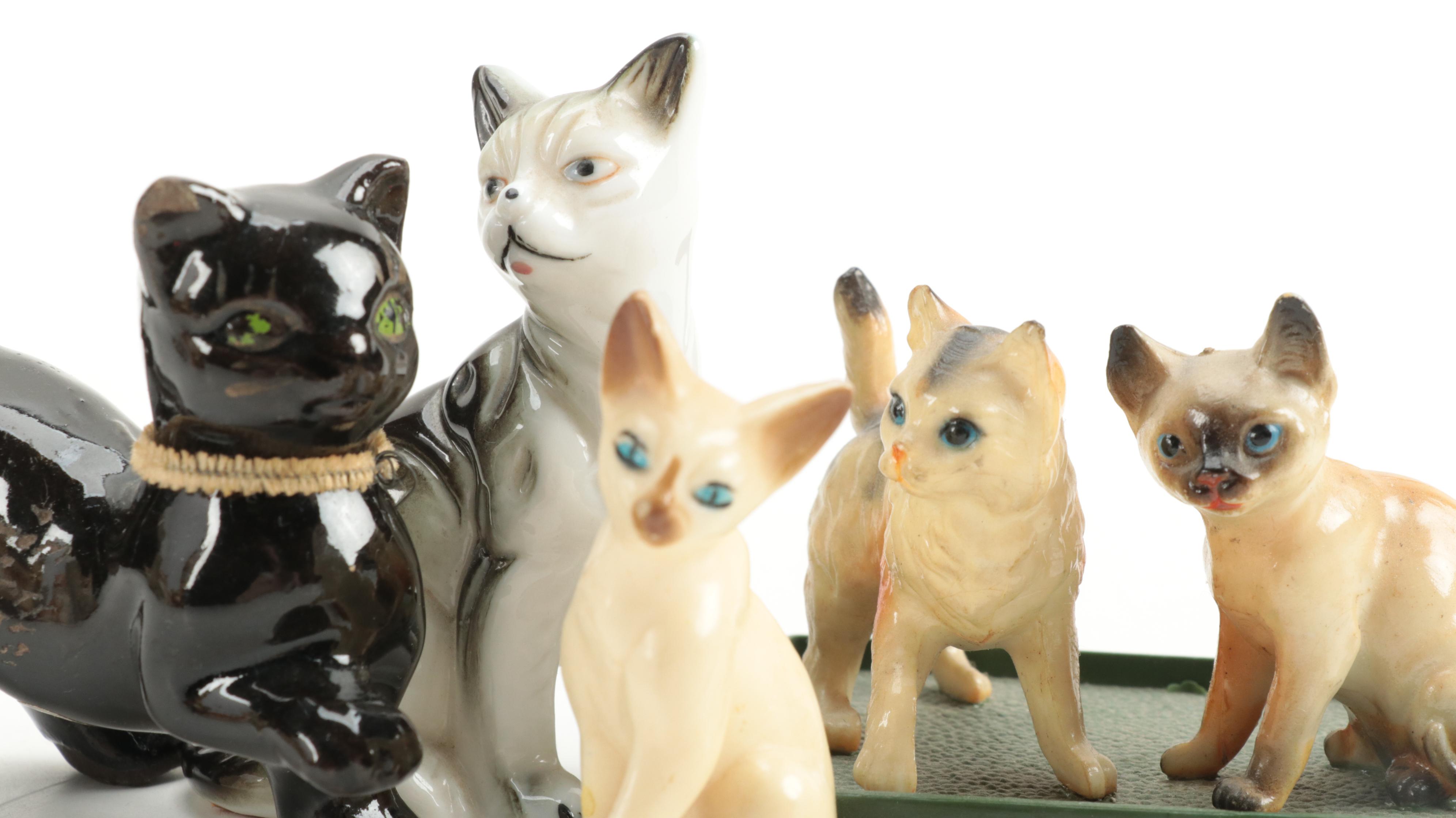 Brinns With Other Ceramic, Bone China, and Plastic Cat Figurines, Mid-20th C.