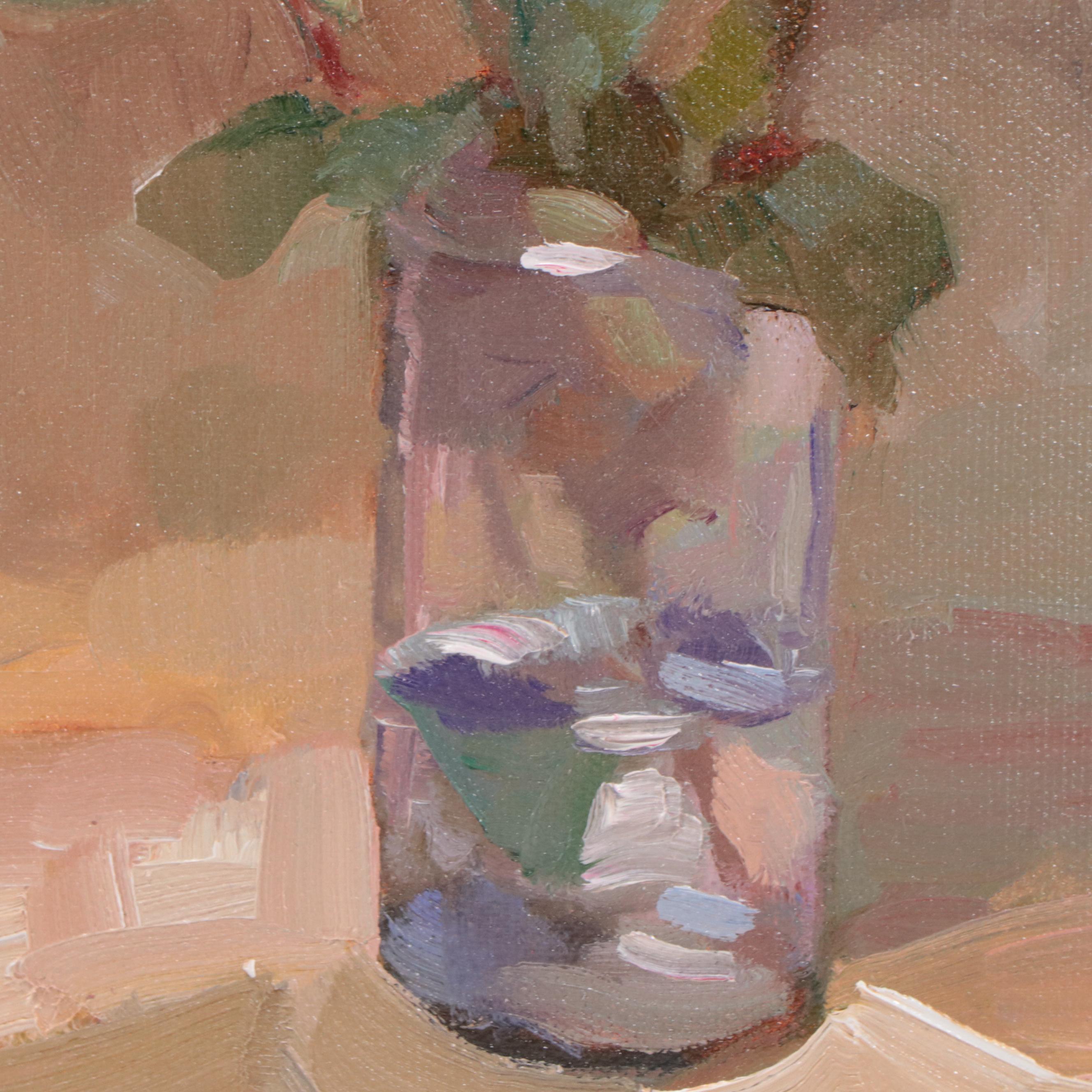 Sally Rosenbaum Still Life Oil Painting of Rose, 21st Century