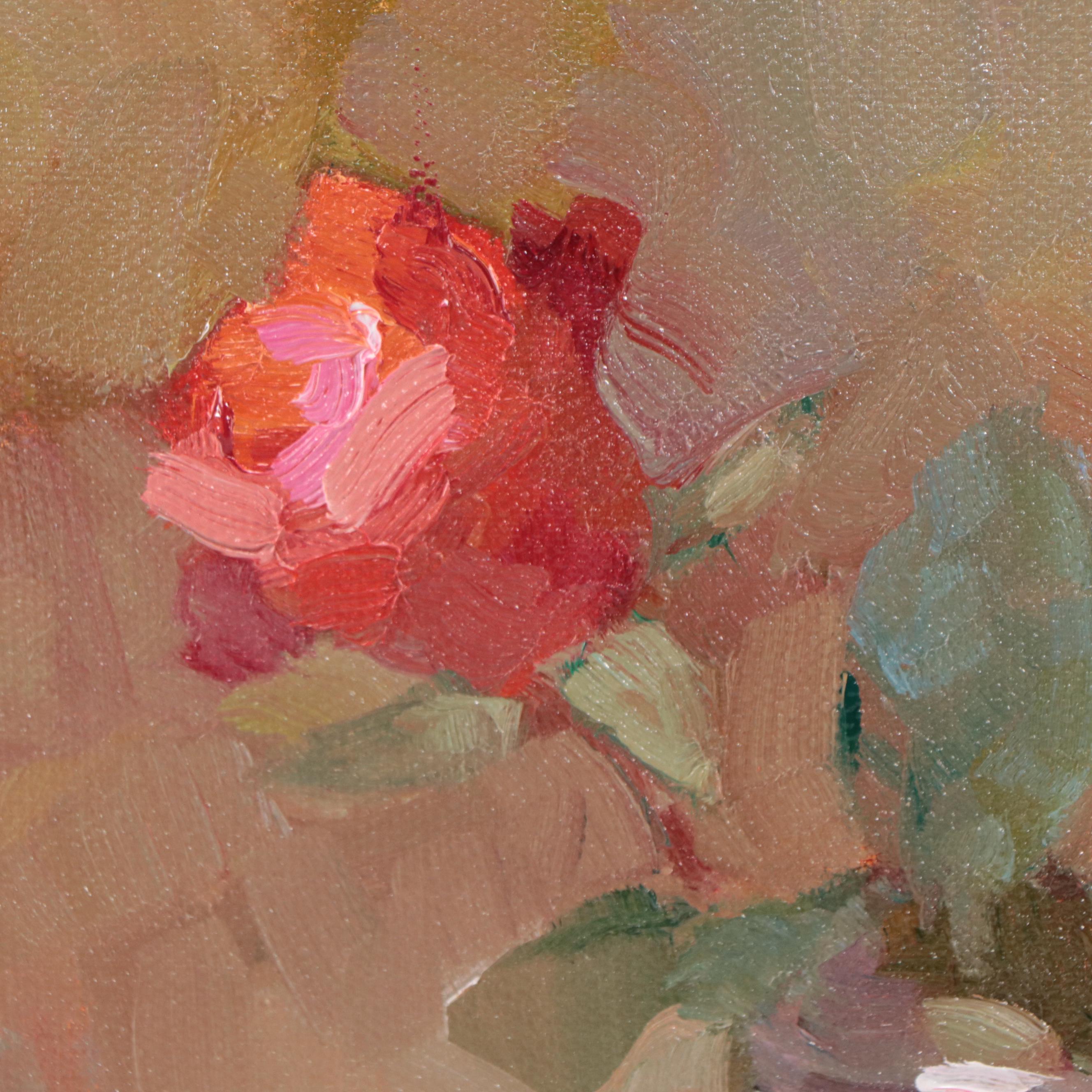 Sally Rosenbaum Still Life Oil Painting of Rose, 21st Century