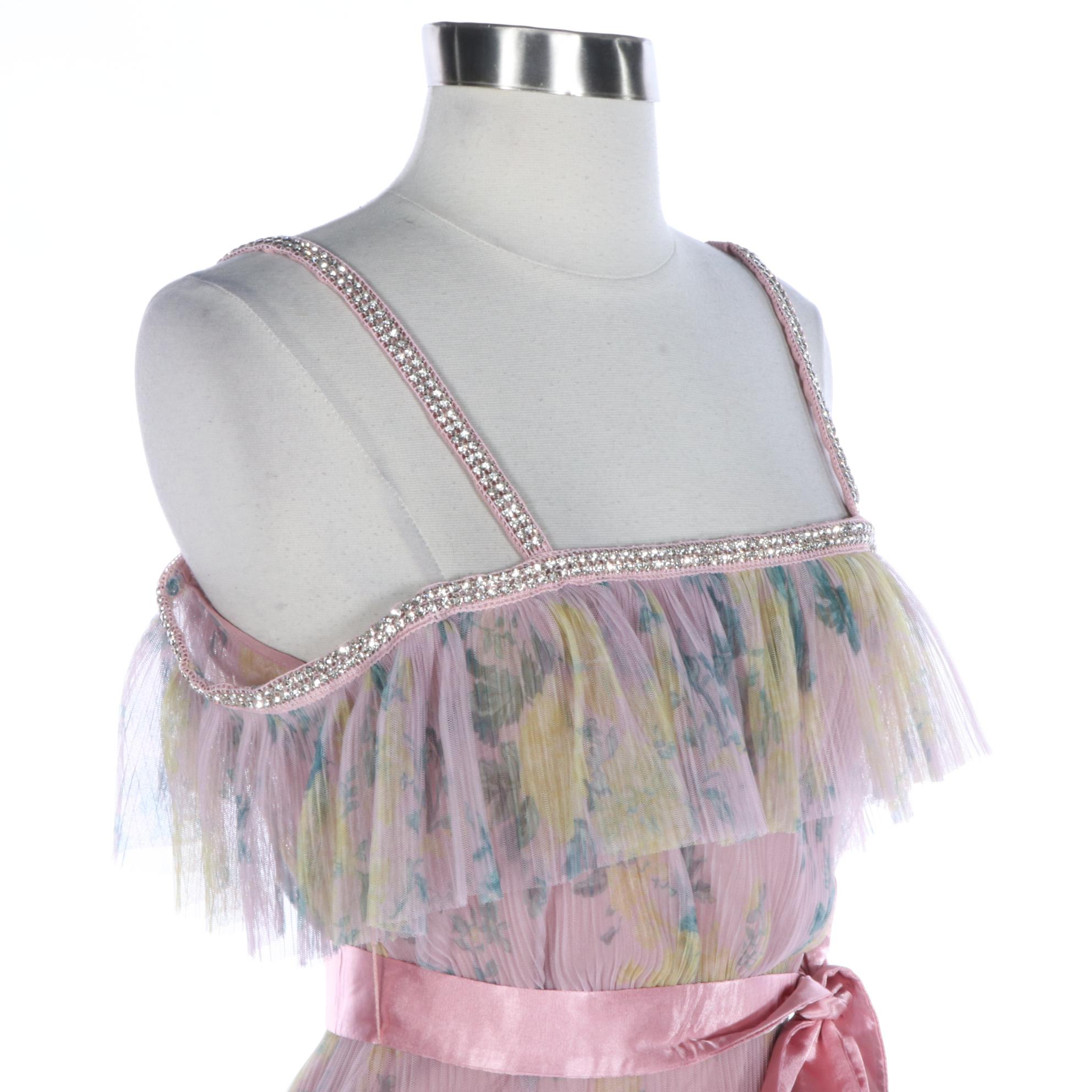 Coast x Norman Hartnell Ruffle Dress with Rhinestone Trim, New with Tag