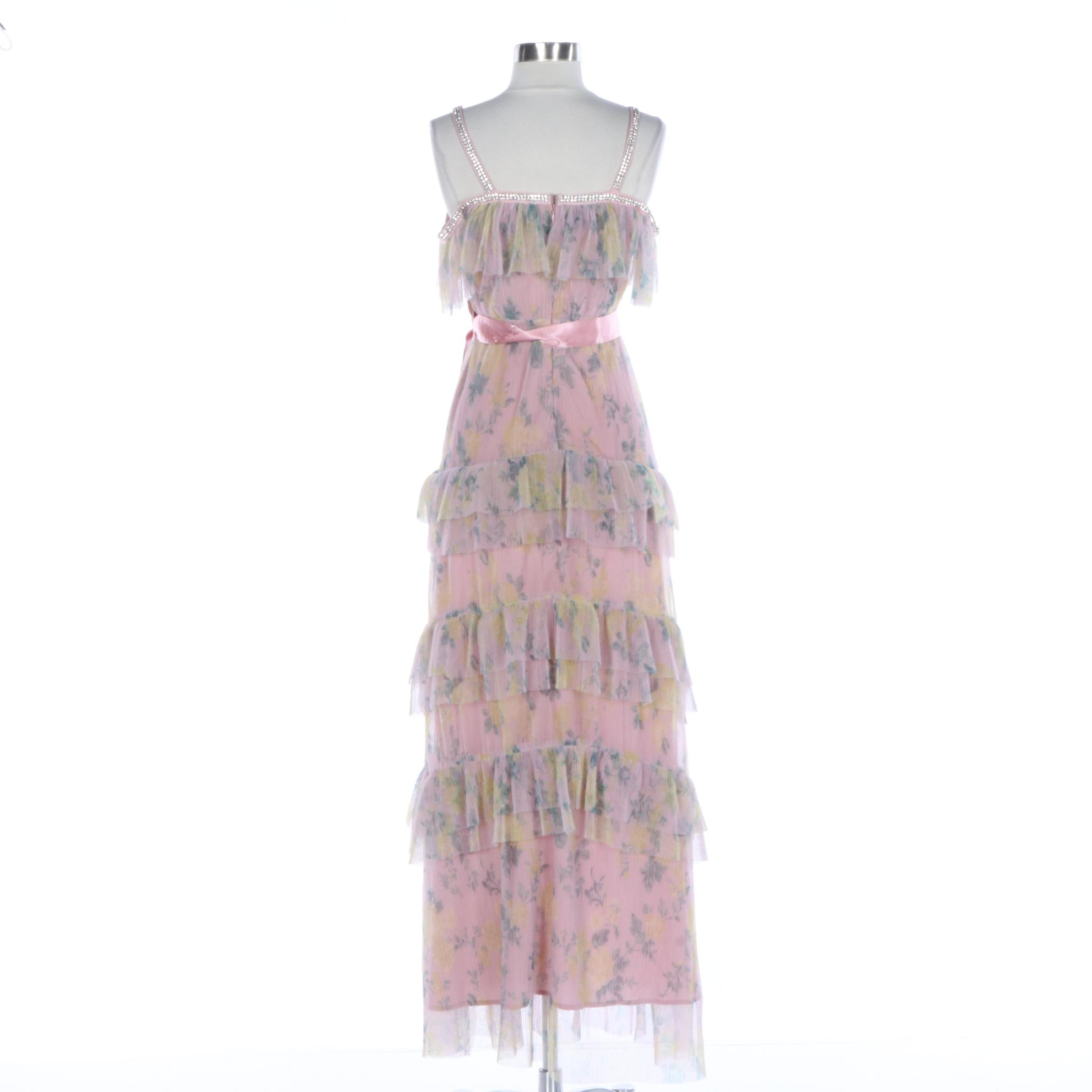 Coast x Norman Hartnell Ruffle Dress with Rhinestone Trim, New with Tag