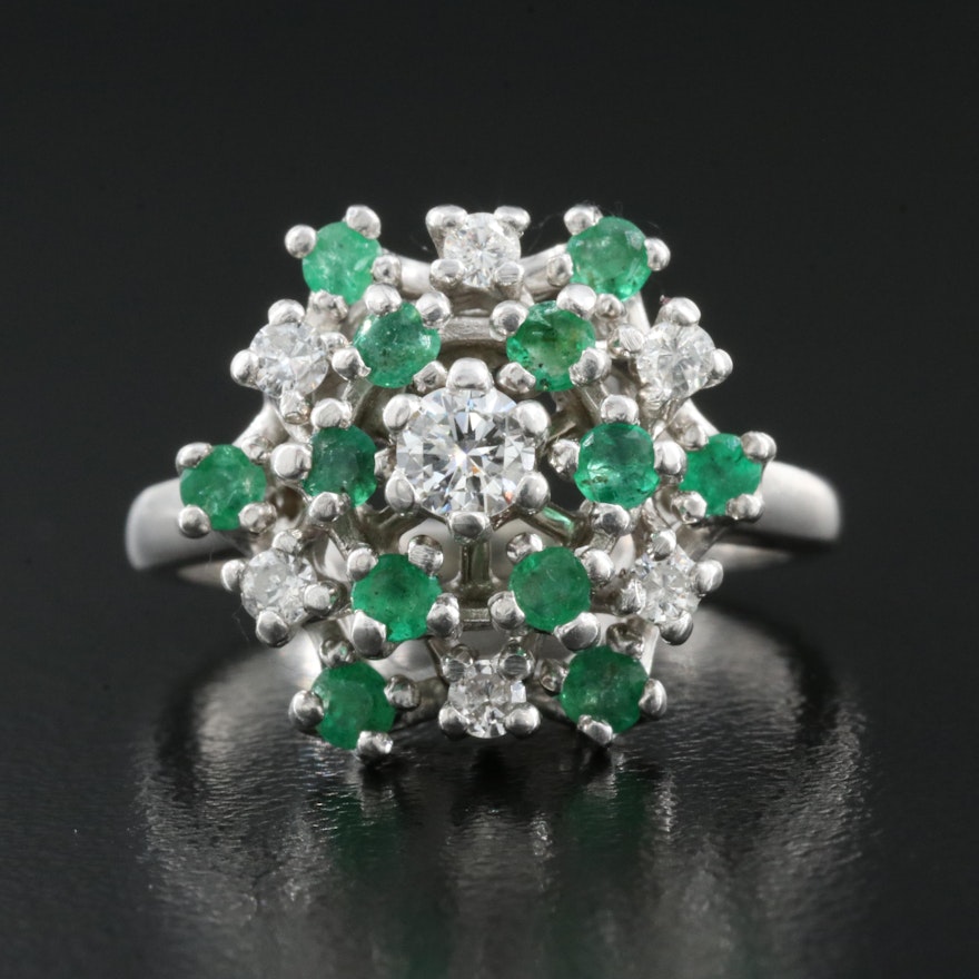 14K 0.36 CTW Diamond and Emerald Cluster Ring