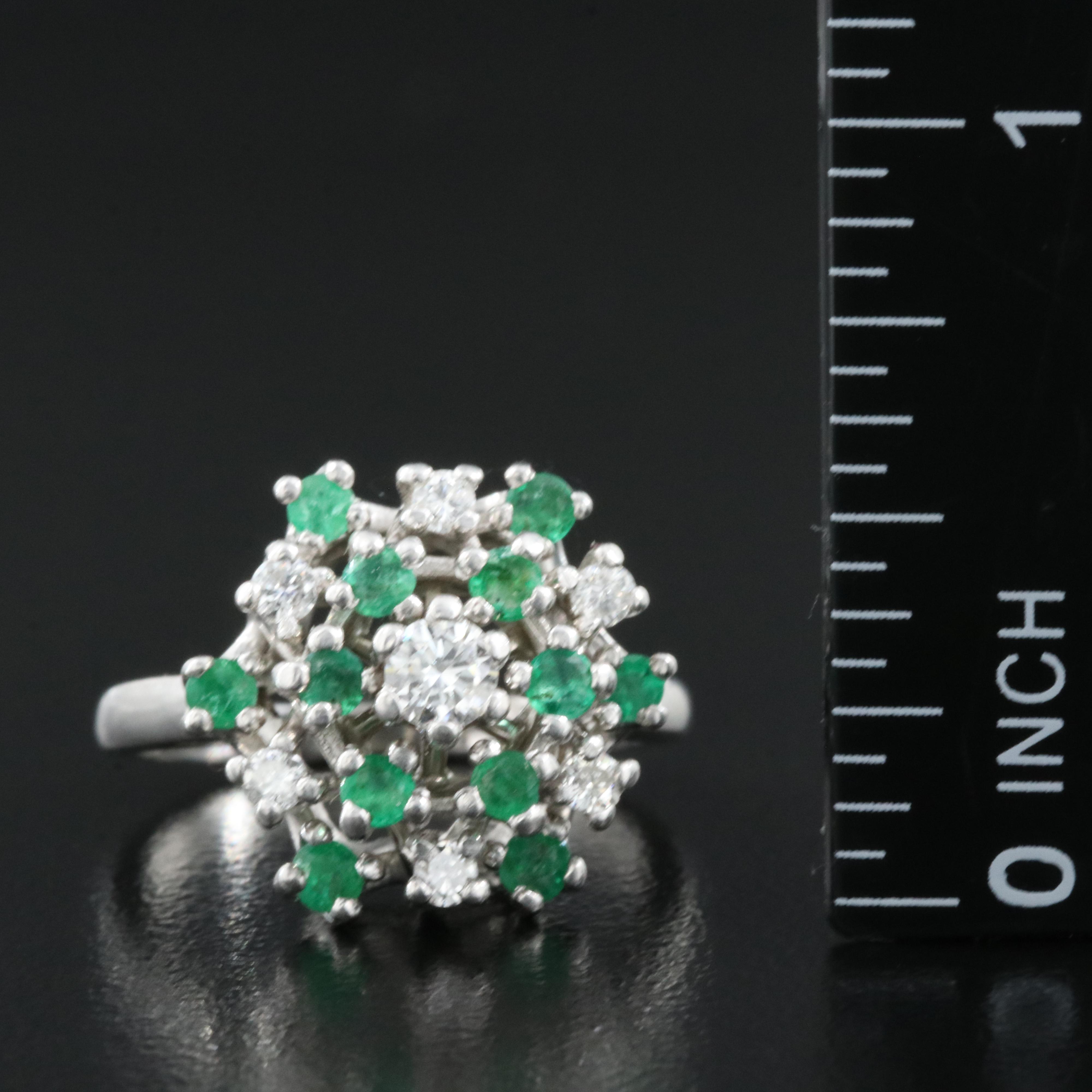 14K 0.36 CTW Diamond and Emerald Cluster Ring