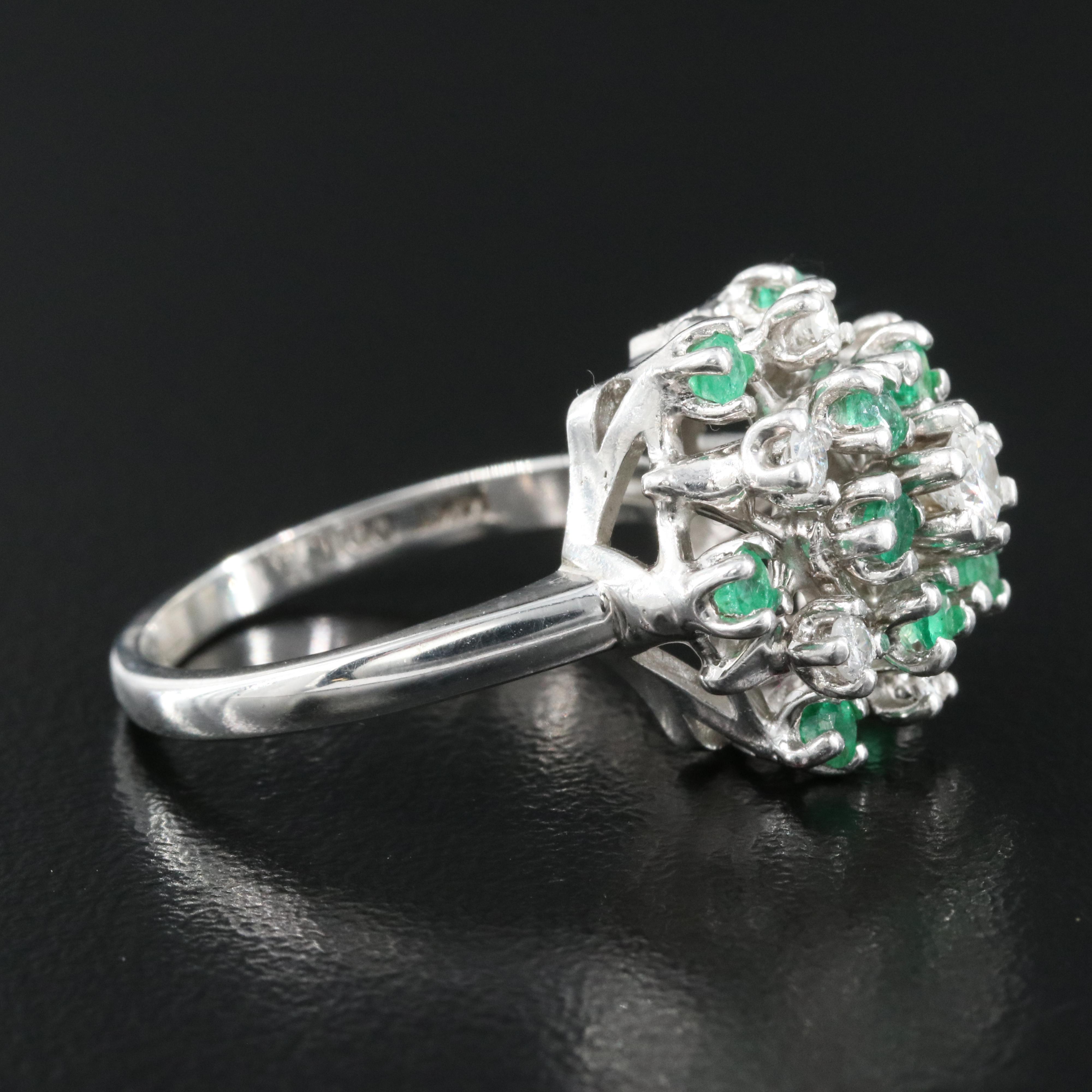 14K 0.36 CTW Diamond and Emerald Cluster Ring