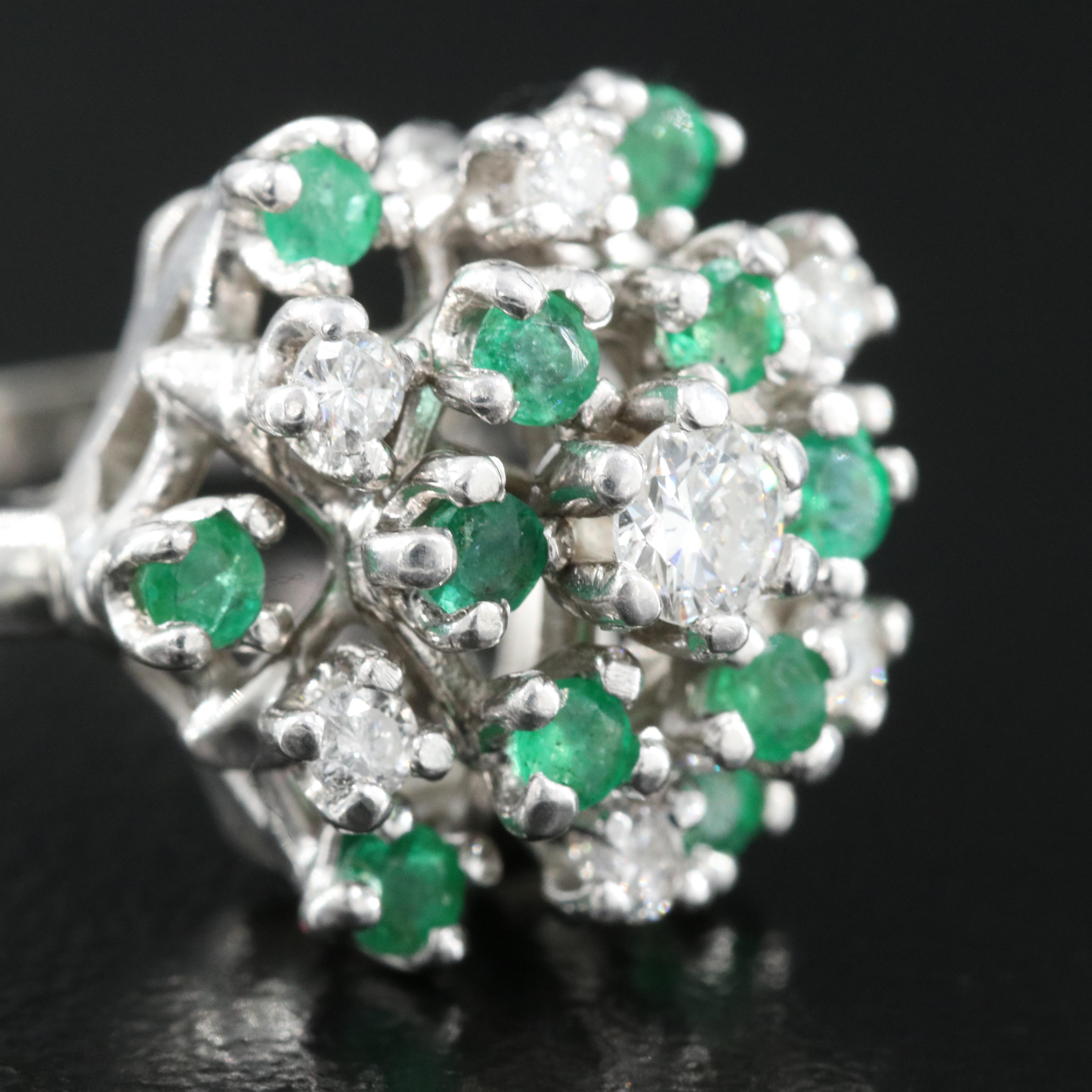 14K 0.36 CTW Diamond and Emerald Cluster Ring