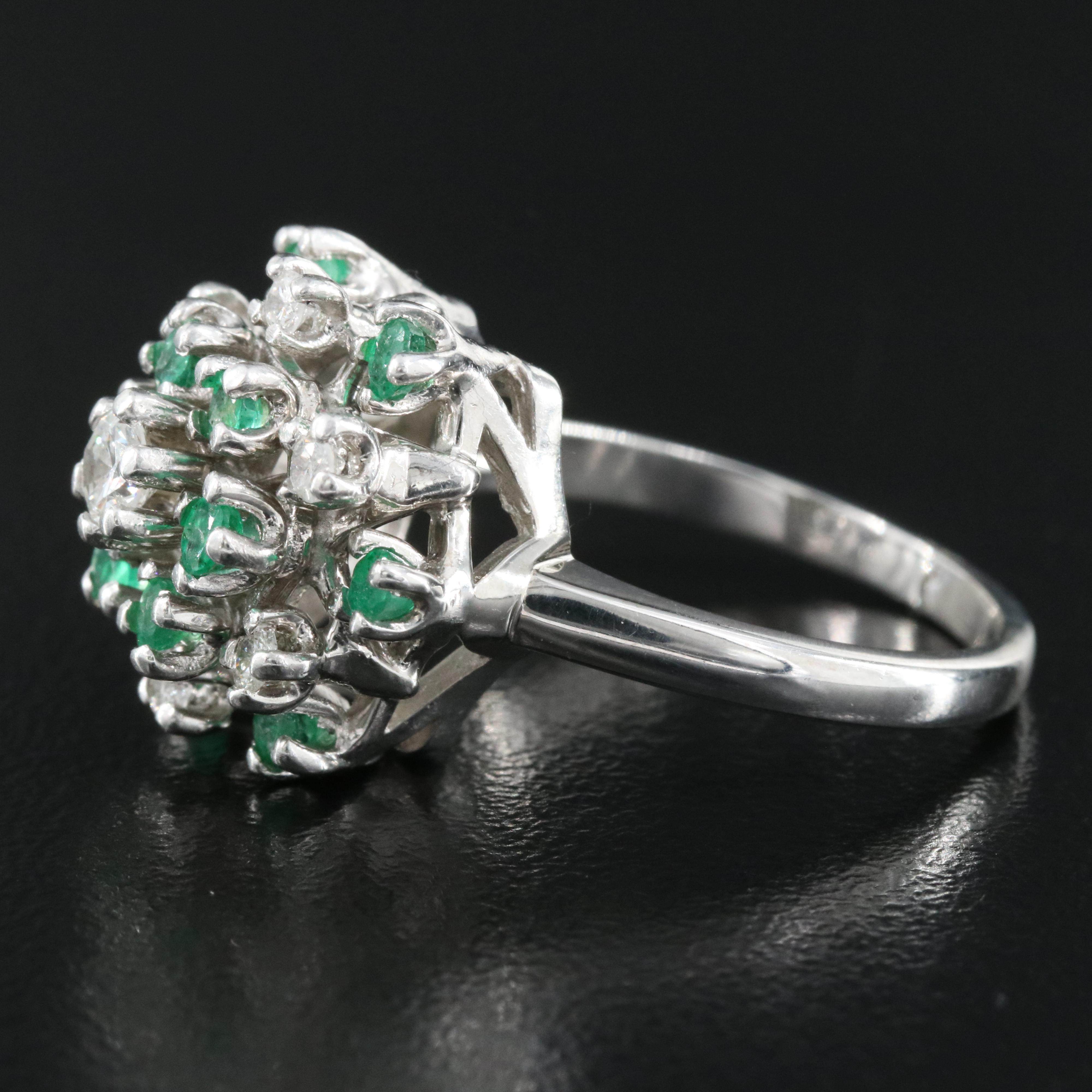 14K 0.36 CTW Diamond and Emerald Cluster Ring
