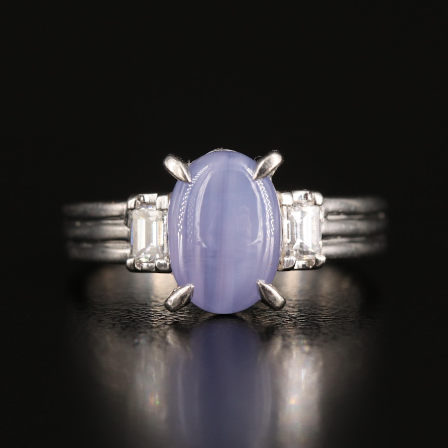 Platinum 4.20 CT Star Sapphire and Diamond Ring