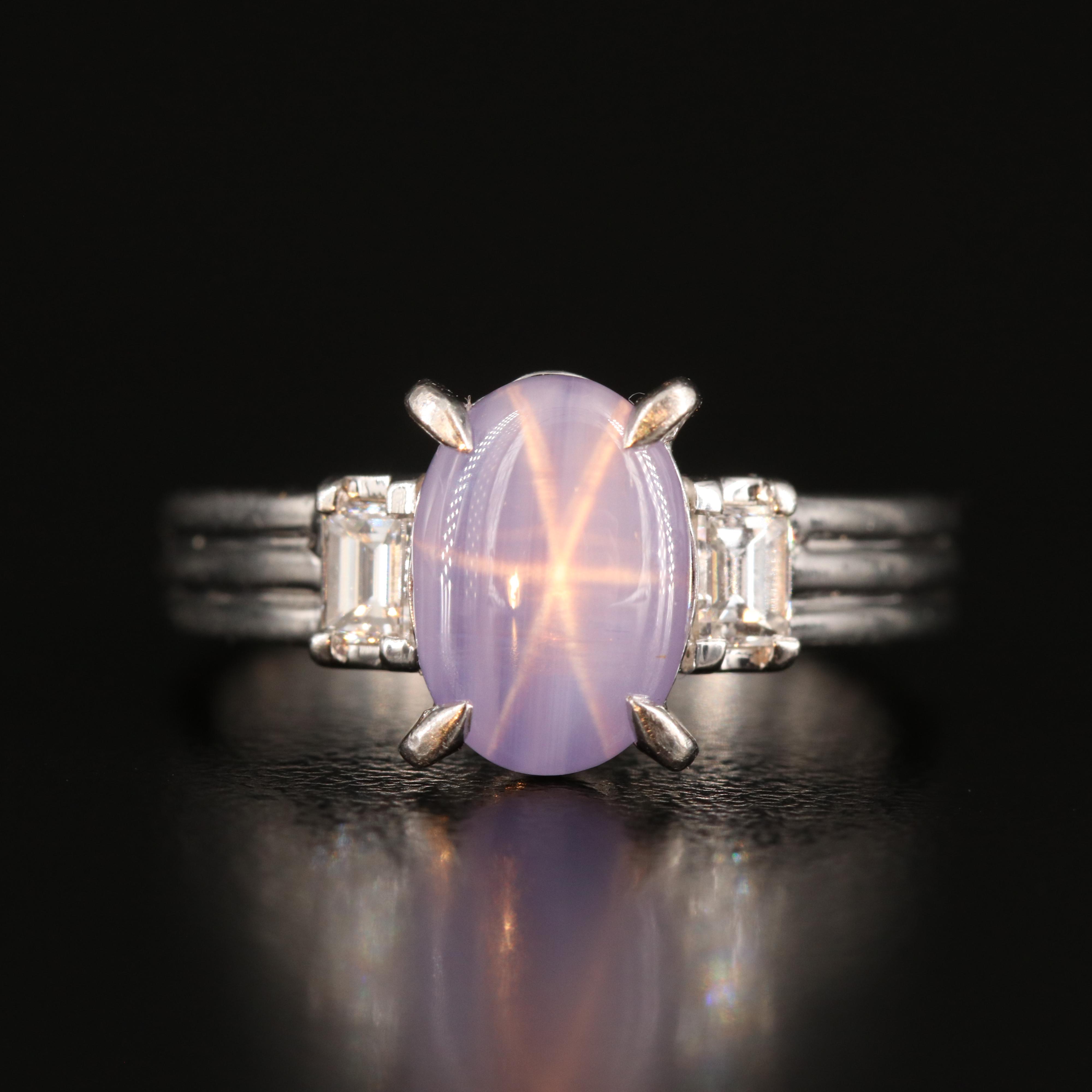 Platinum 4.20 CT Star Sapphire and Diamond Ring