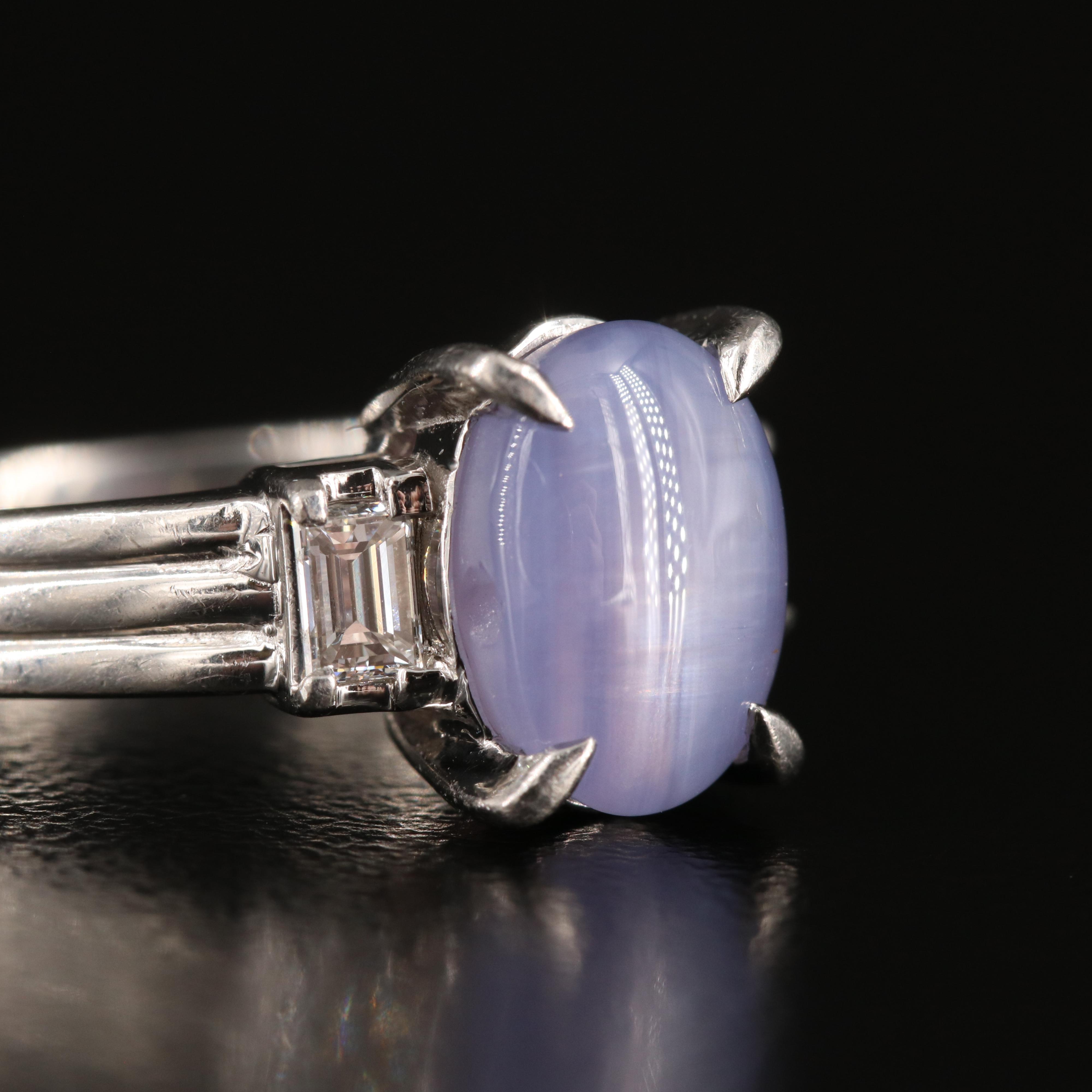 Platinum 4.20 CT Star Sapphire and Diamond Ring