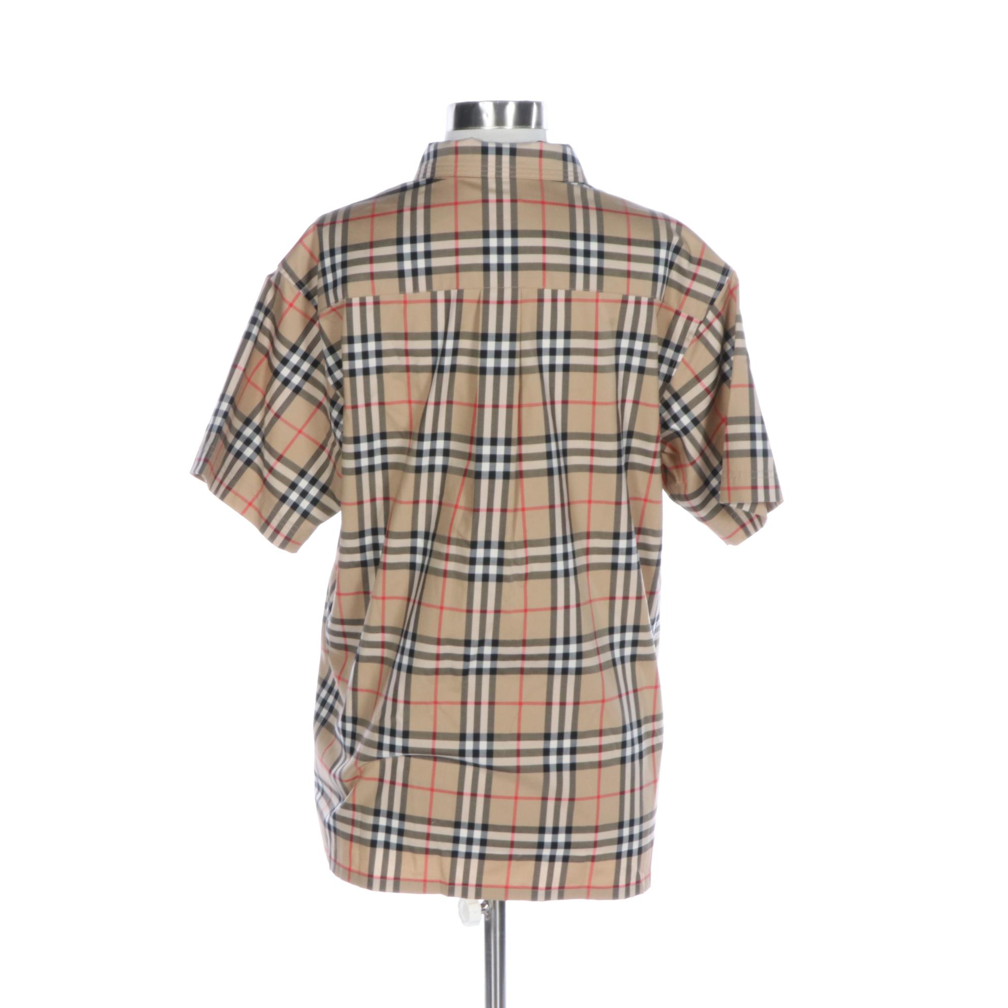 Burberry Carlota Unicorn Patch Short-Sleeve Shirt in Nova Check
