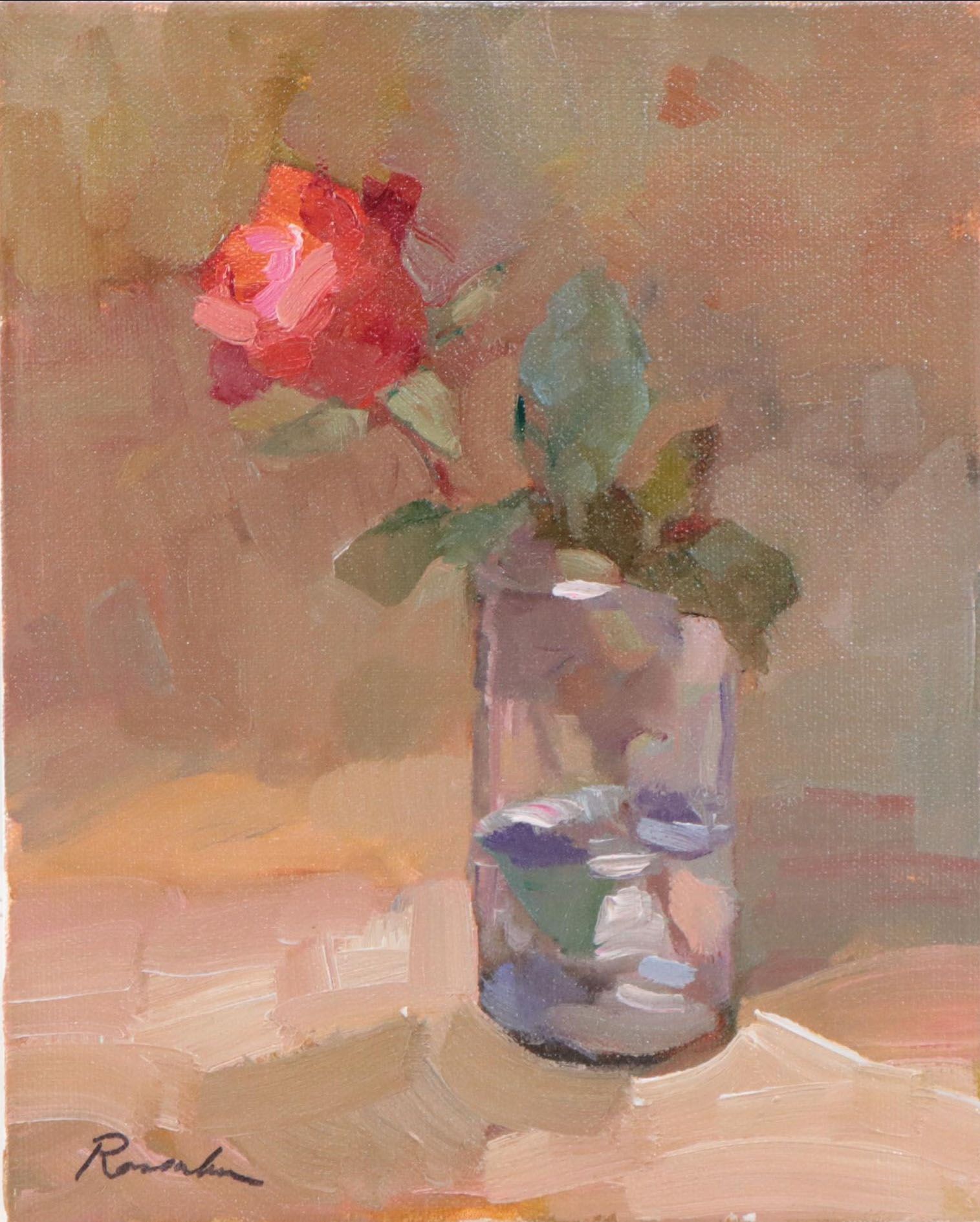 Sally Rosenbaum Still Life Oil Painting of Rose, 21st Century