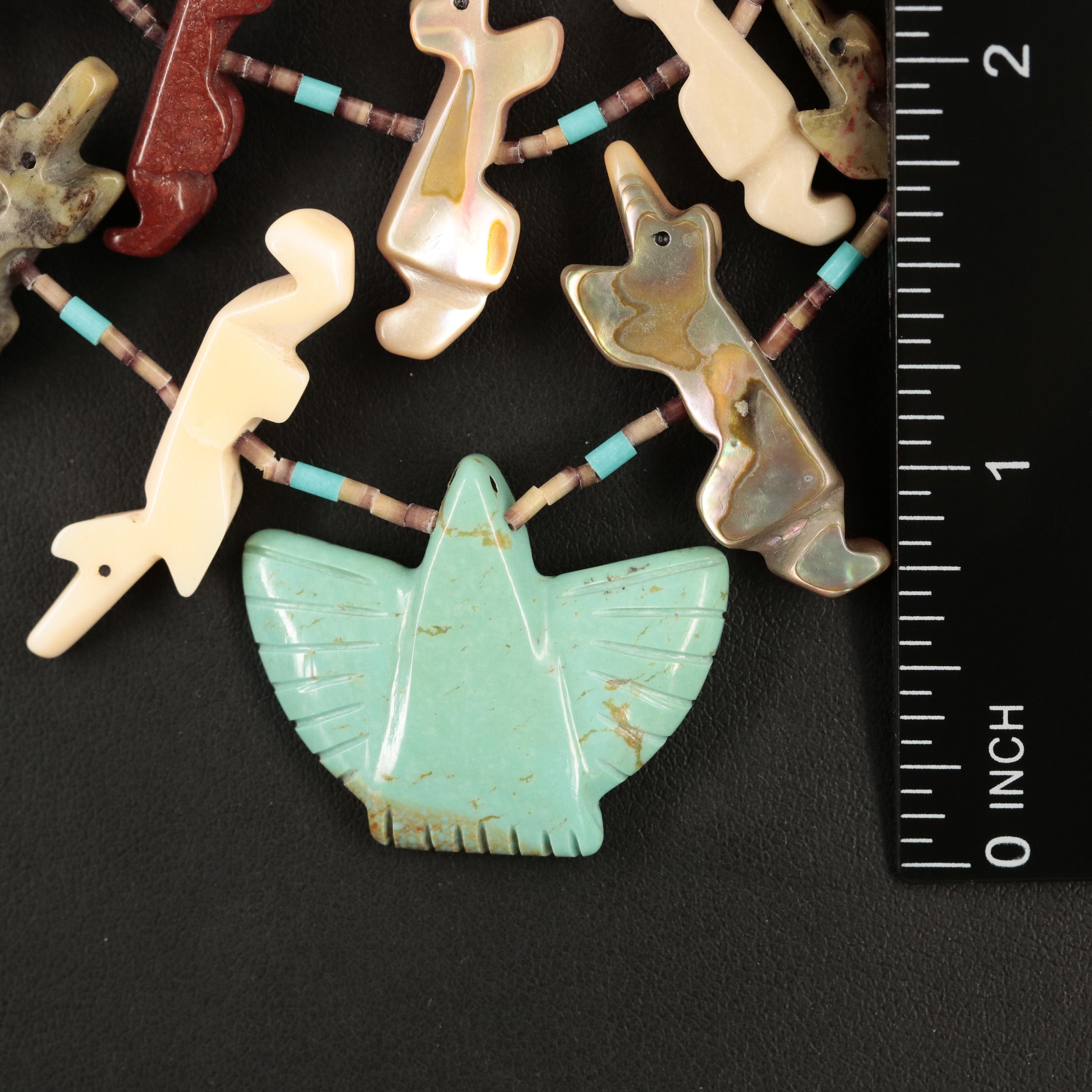 Zuni Turquoise and Gemstone Double Strand Fetish Necklace