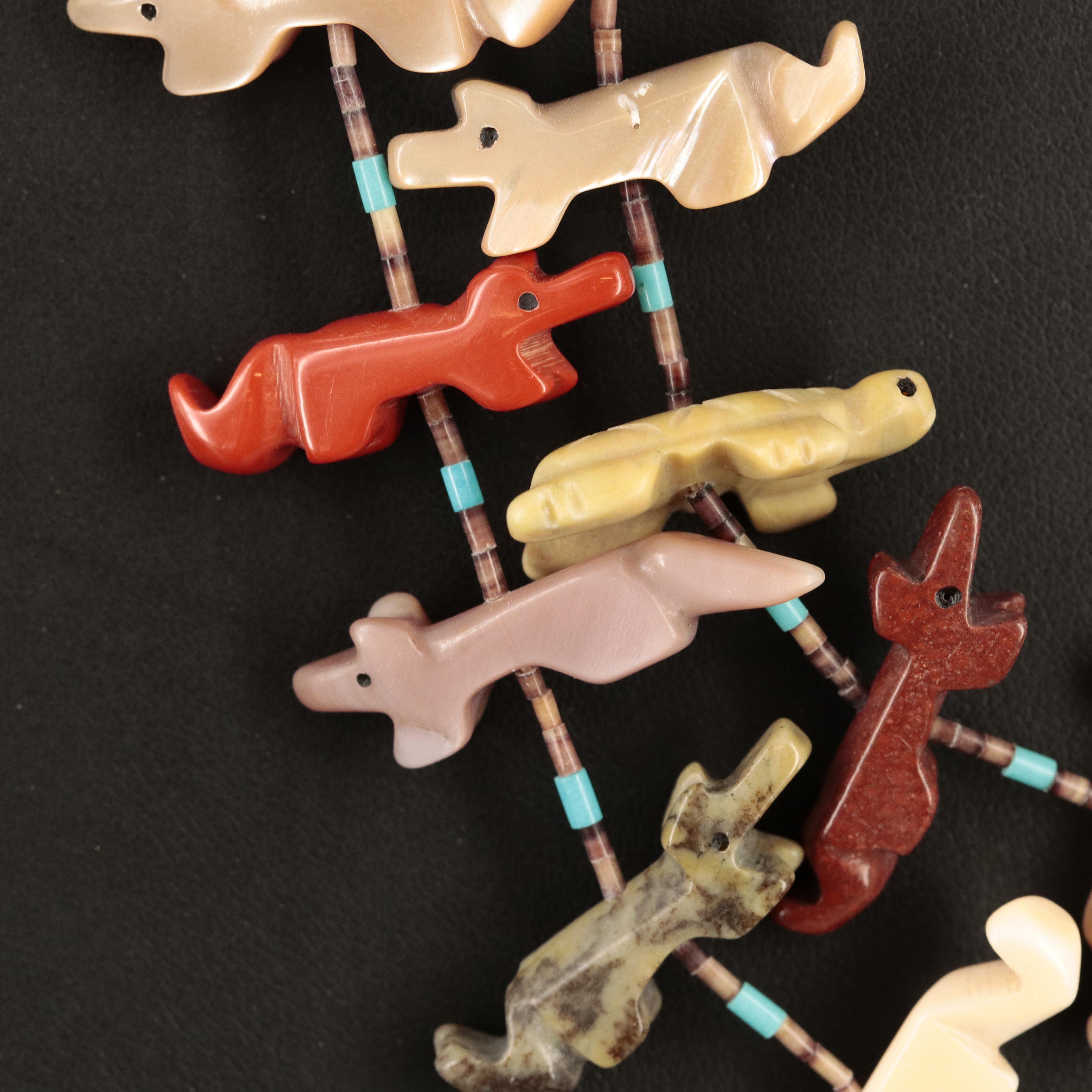 Zuni Turquoise and Gemstone Double Strand Fetish Necklace