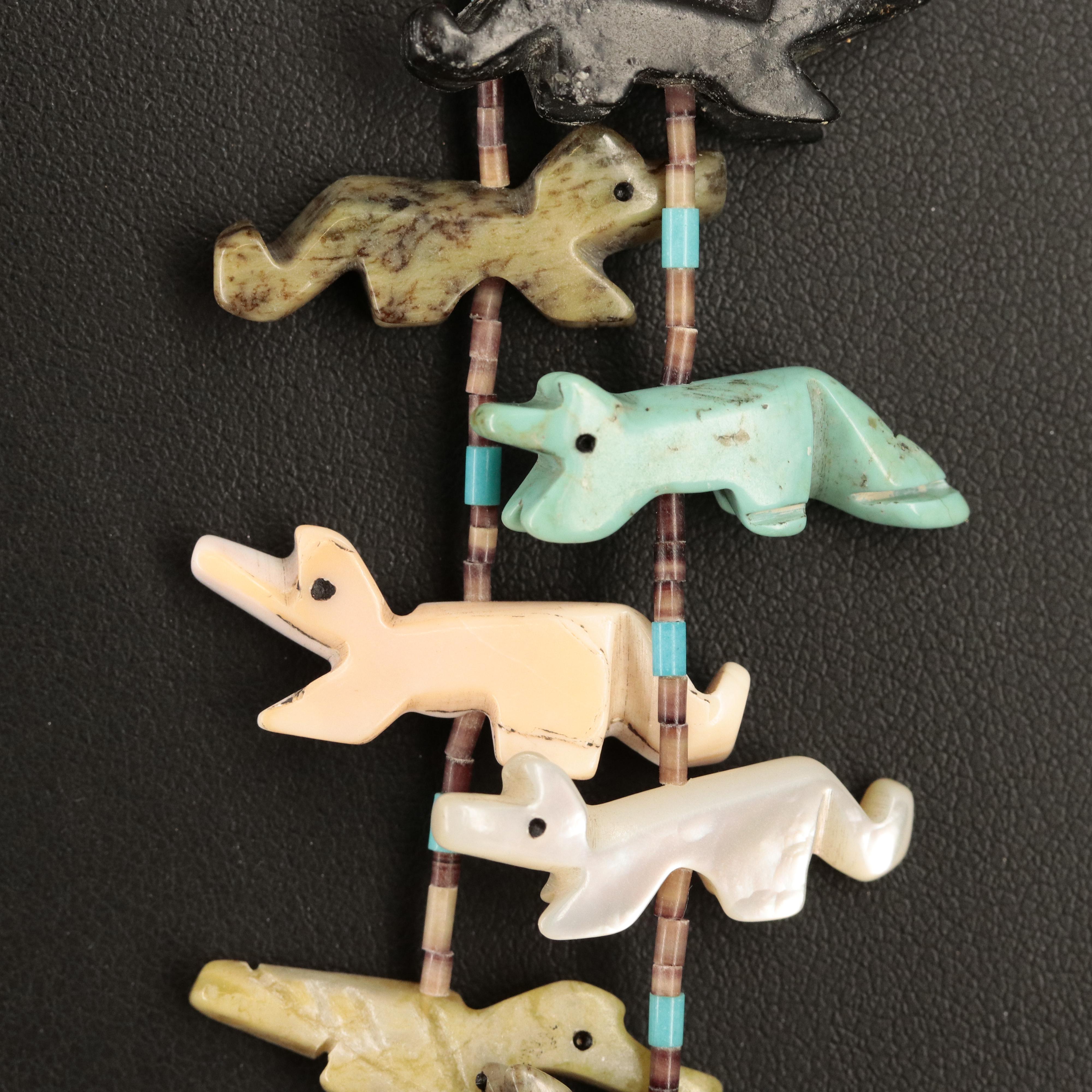 Zuni Turquoise and Gemstone Double Strand Fetish Necklace