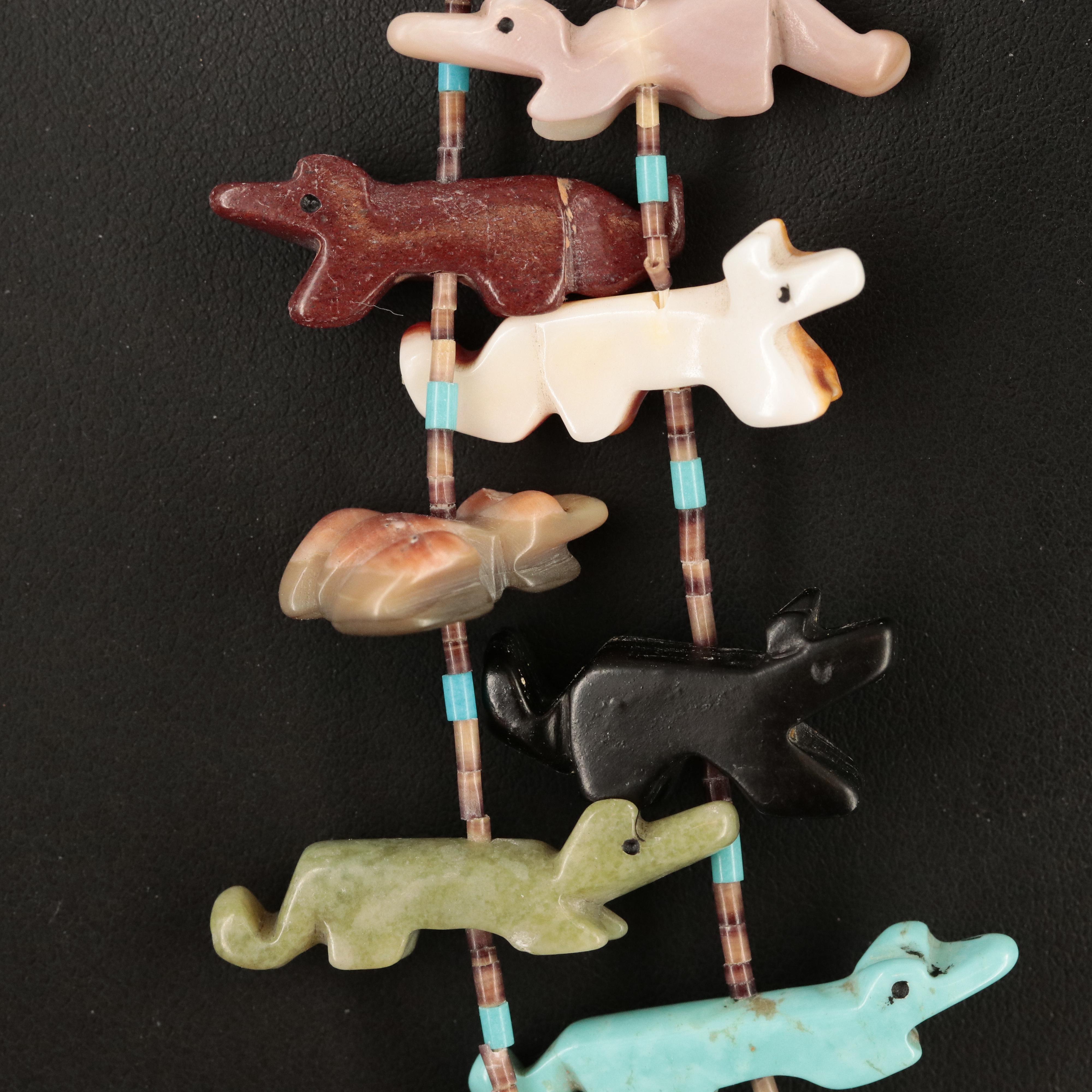 Zuni Turquoise and Gemstone Double Strand Fetish Necklace