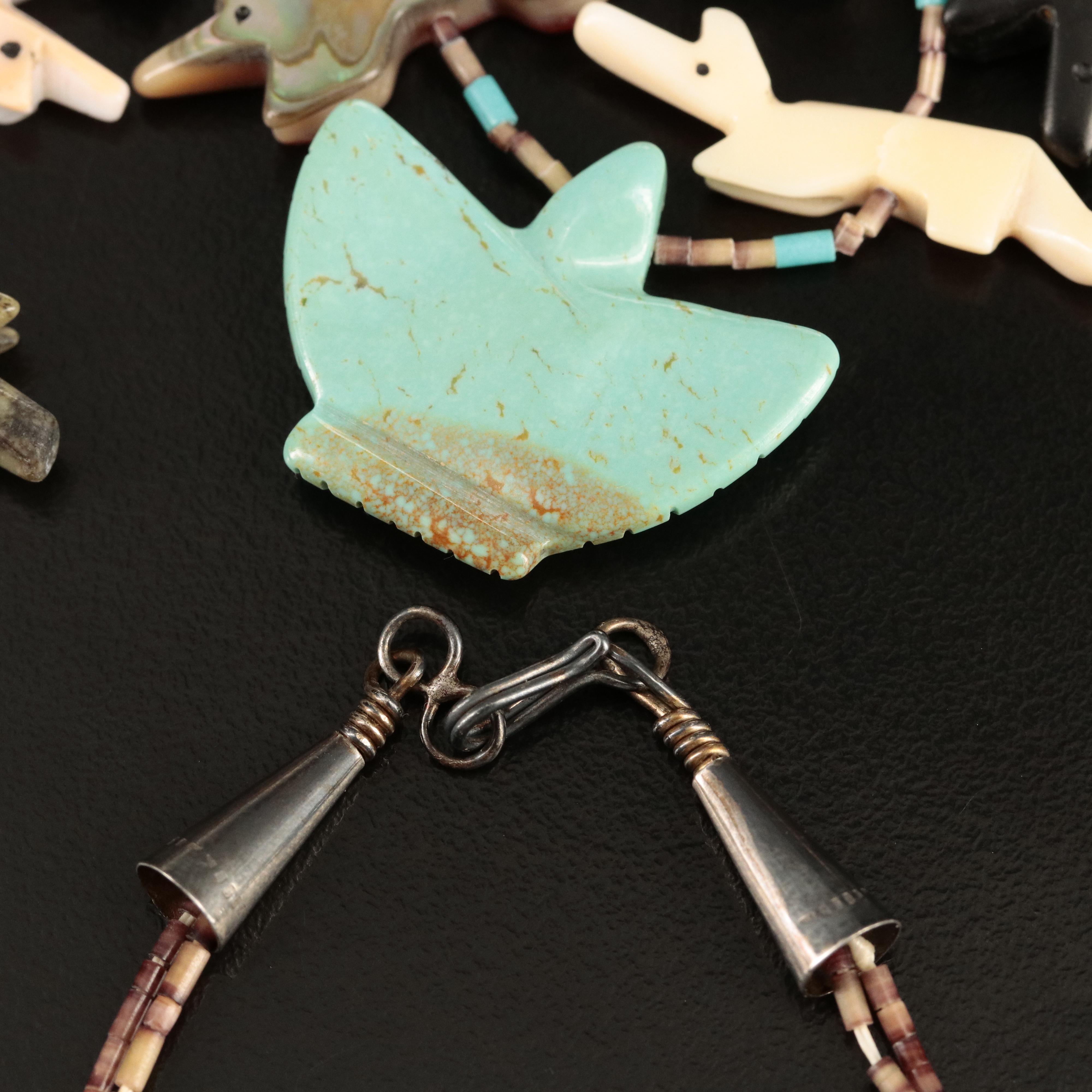 Zuni Turquoise and Gemstone Double Strand Fetish Necklace