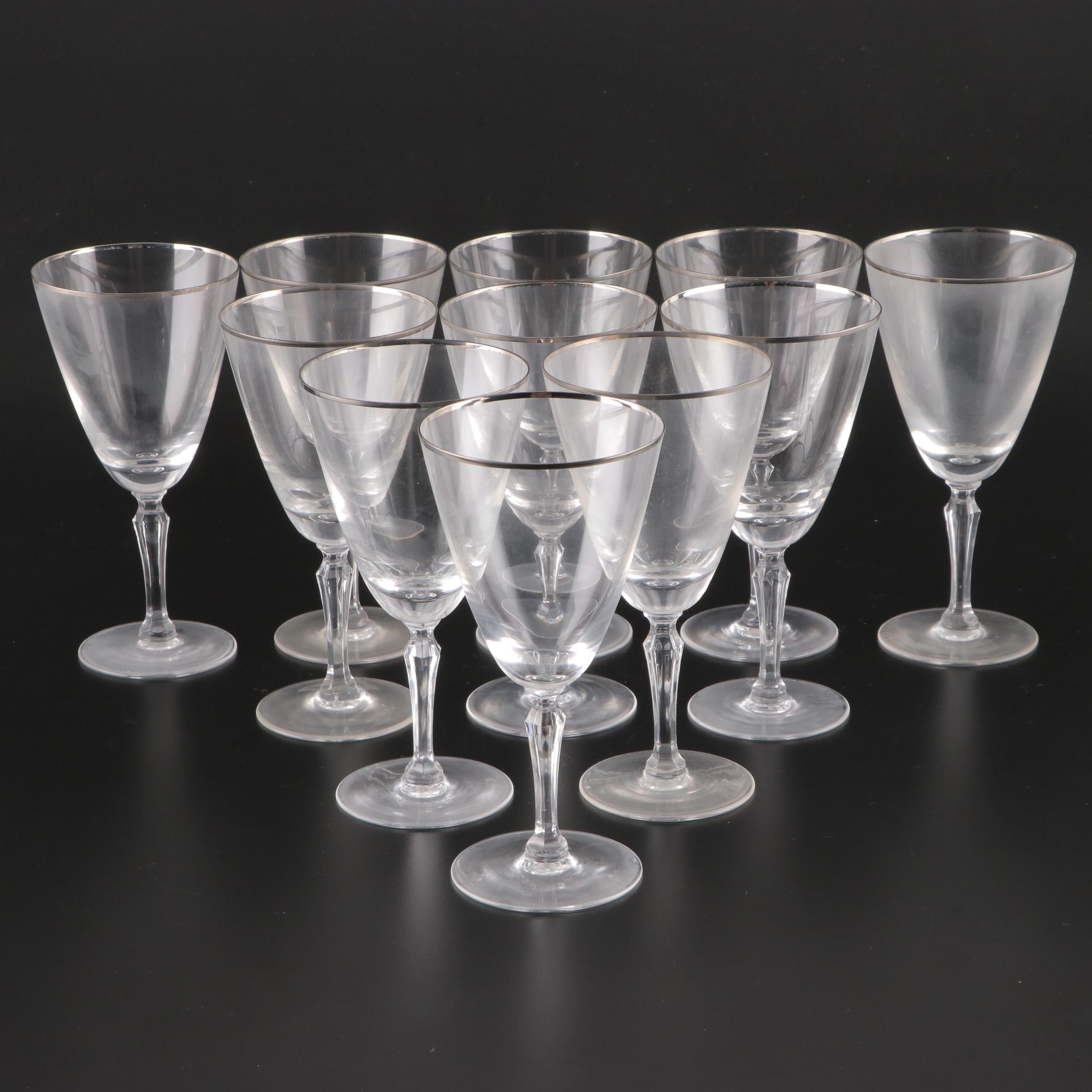 Platinum Rim Glass Stemware, Mid-20th Century