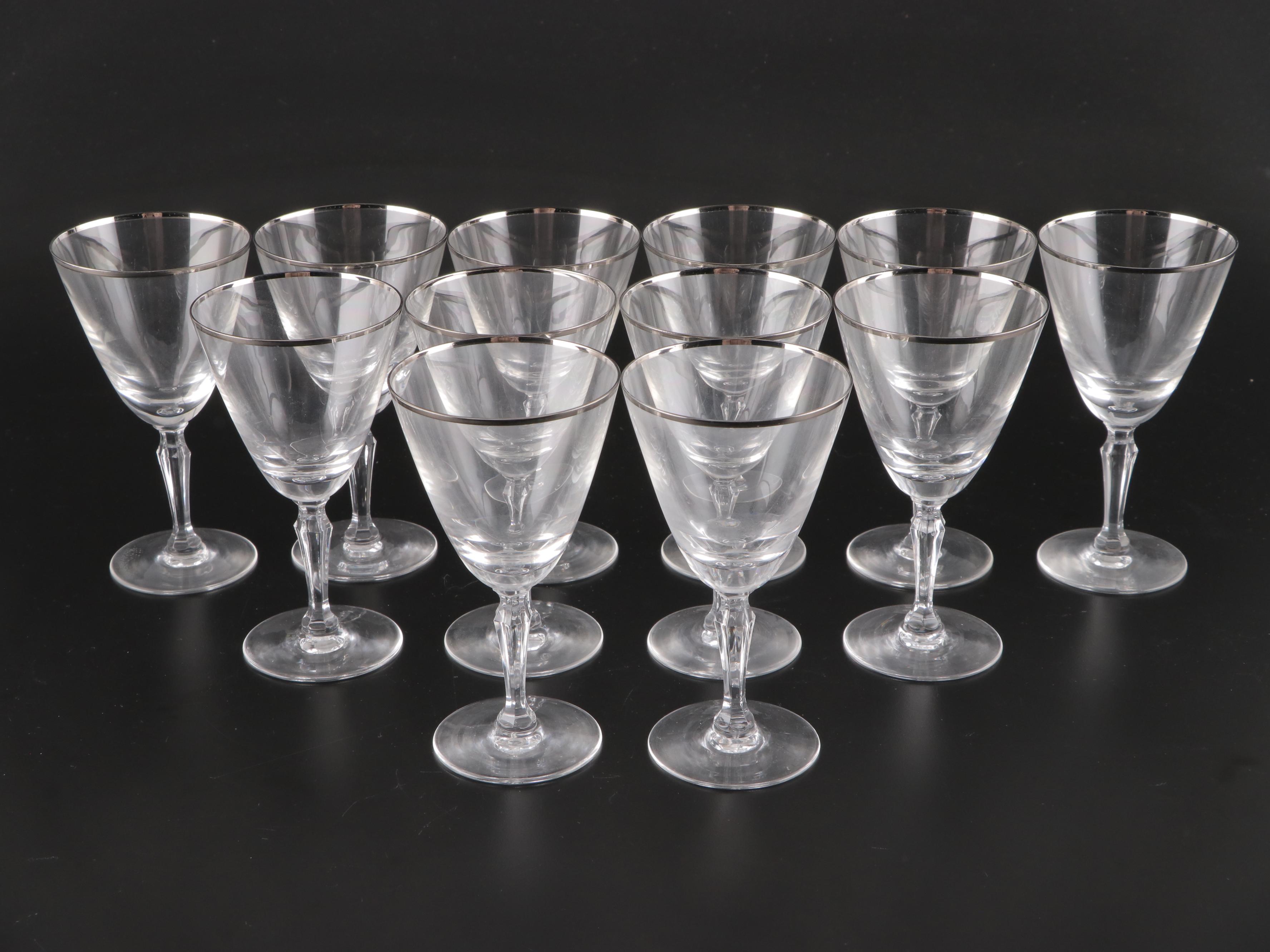 Platinum Rim Glass Stemware, Mid-20th Century