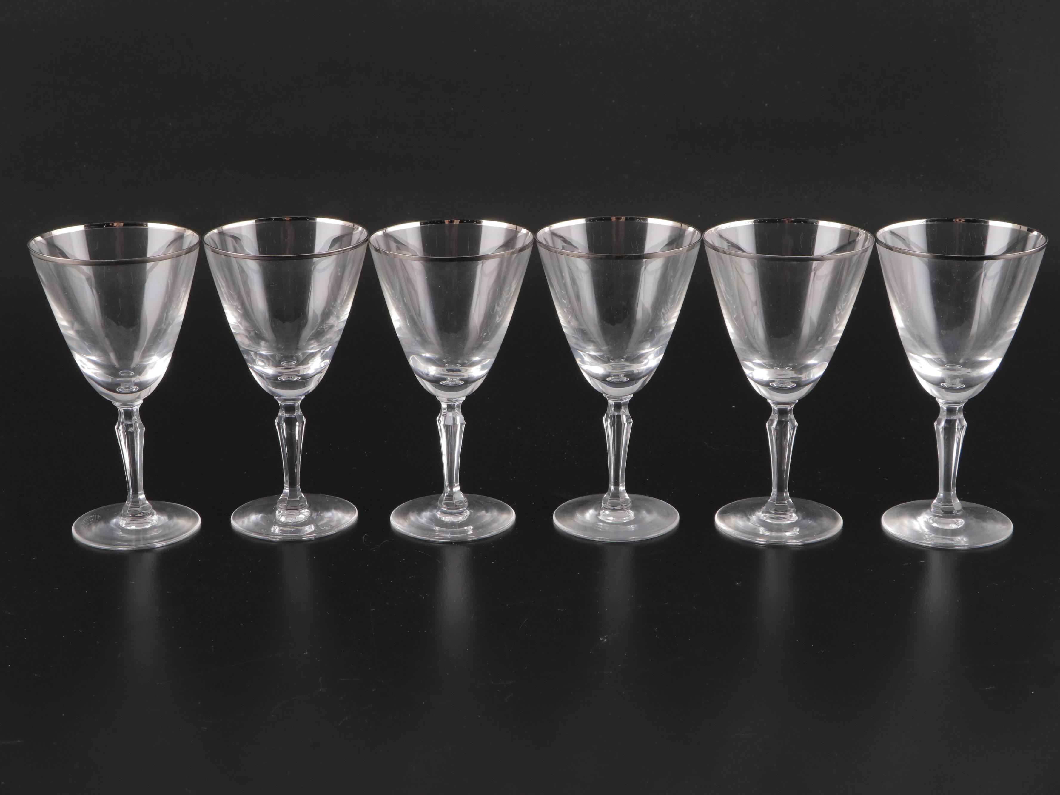Platinum Rim Glass Stemware, Mid-20th Century