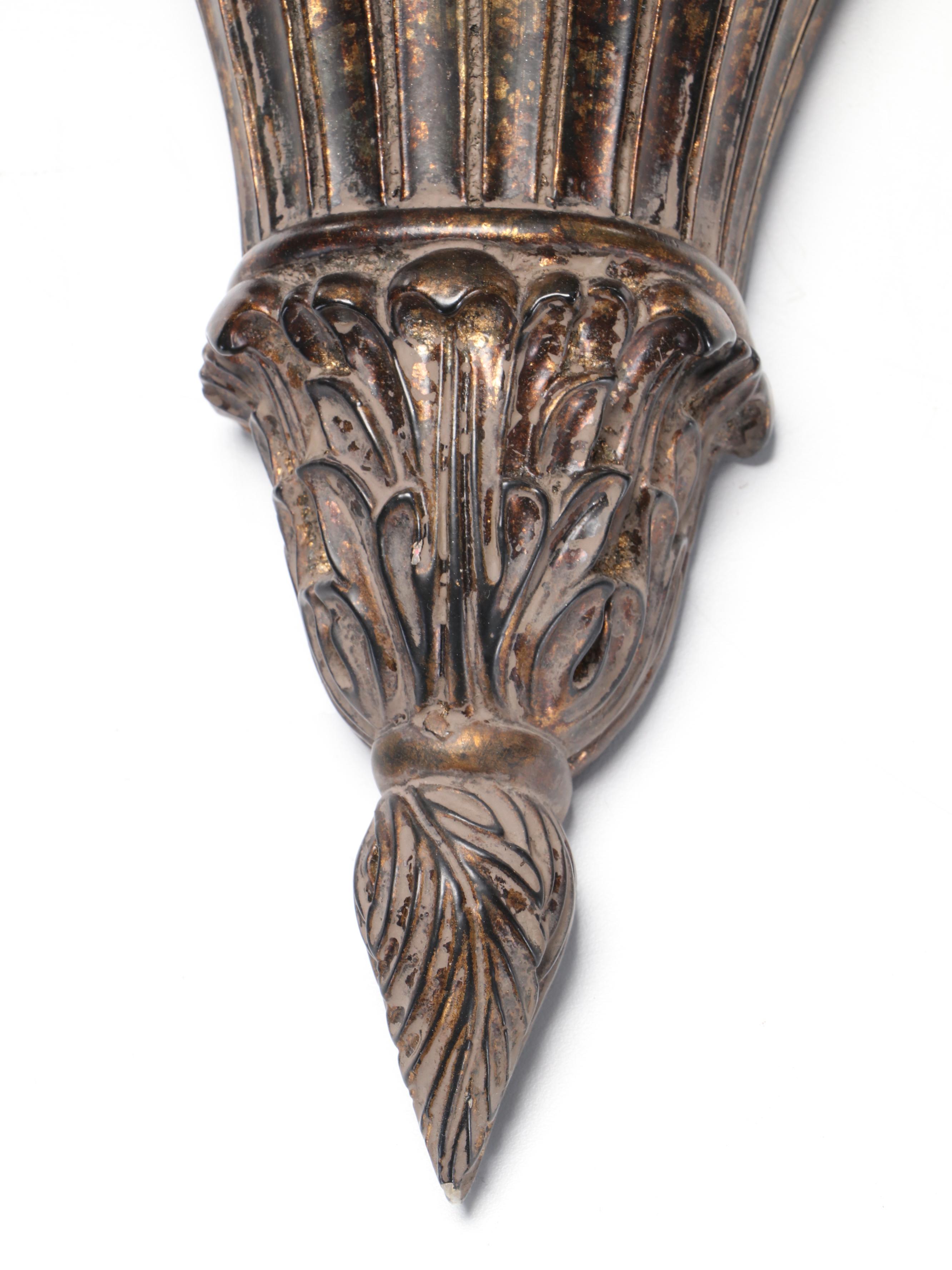 Pair of Neoclassical Style Patinated Composite Urn and Laurel Candle Sconces