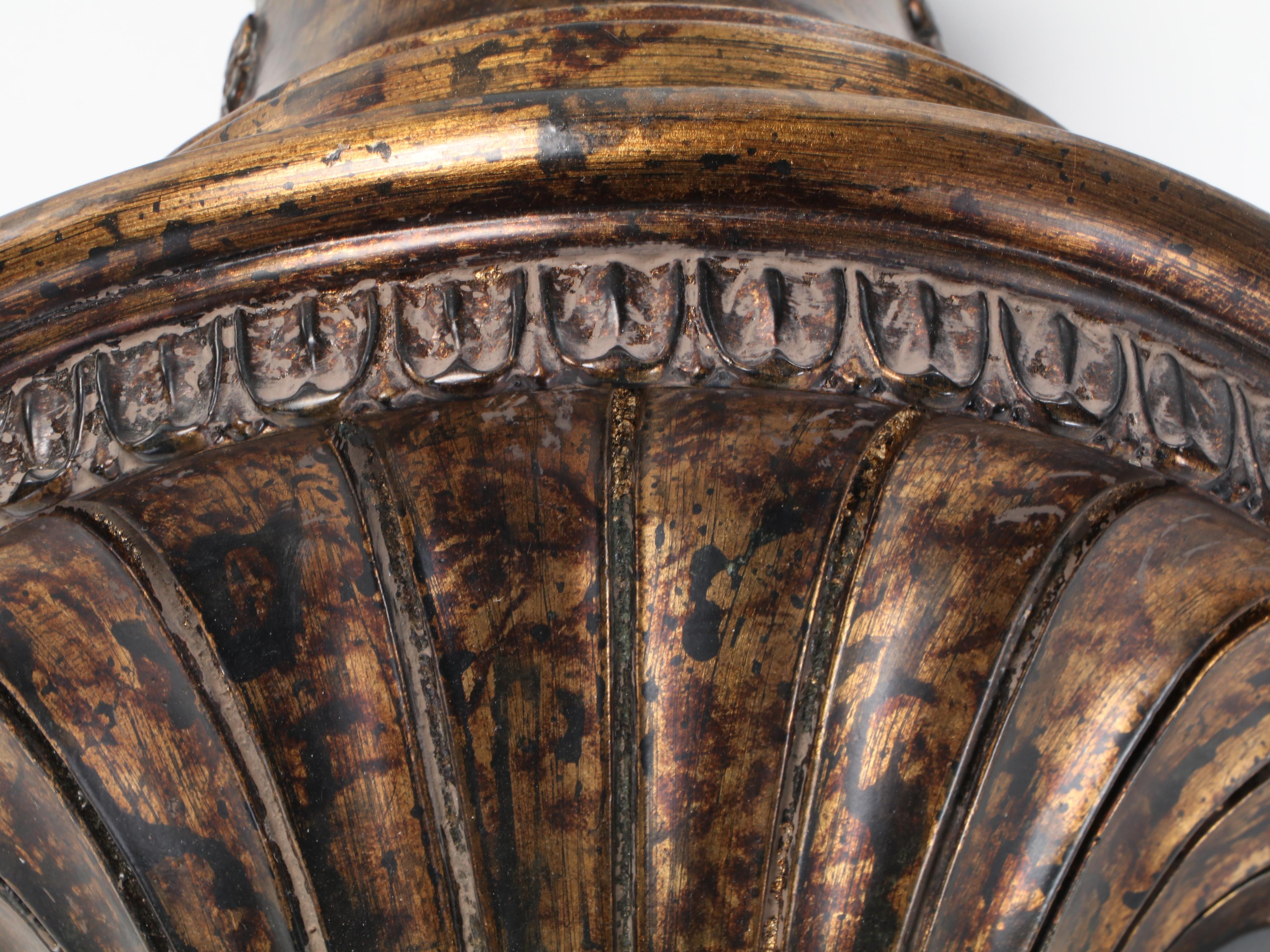 Pair of Neoclassical Style Patinated Composite Urn and Laurel Candle Sconces