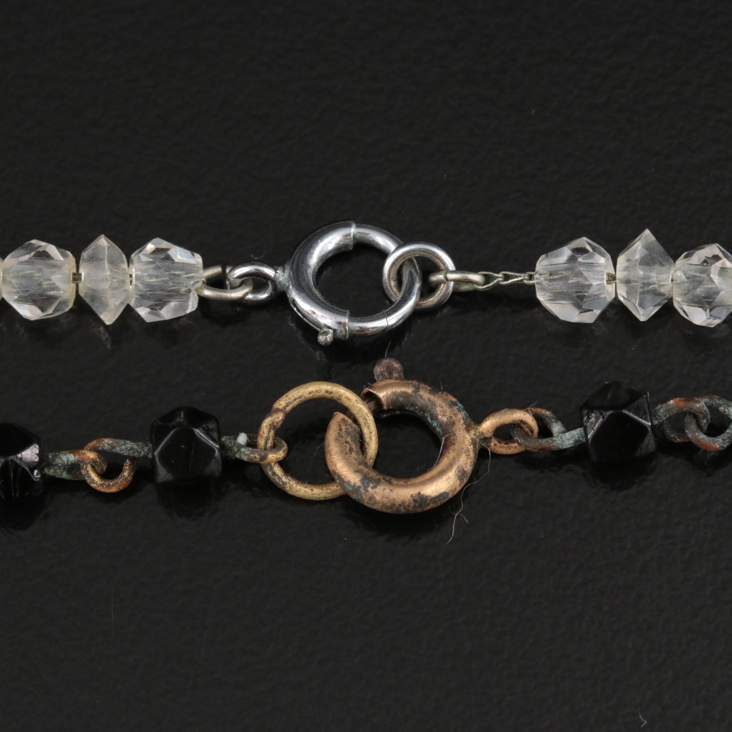 Victorian French Jet Mourning Necklace and Art Deco Crystal Lavalier