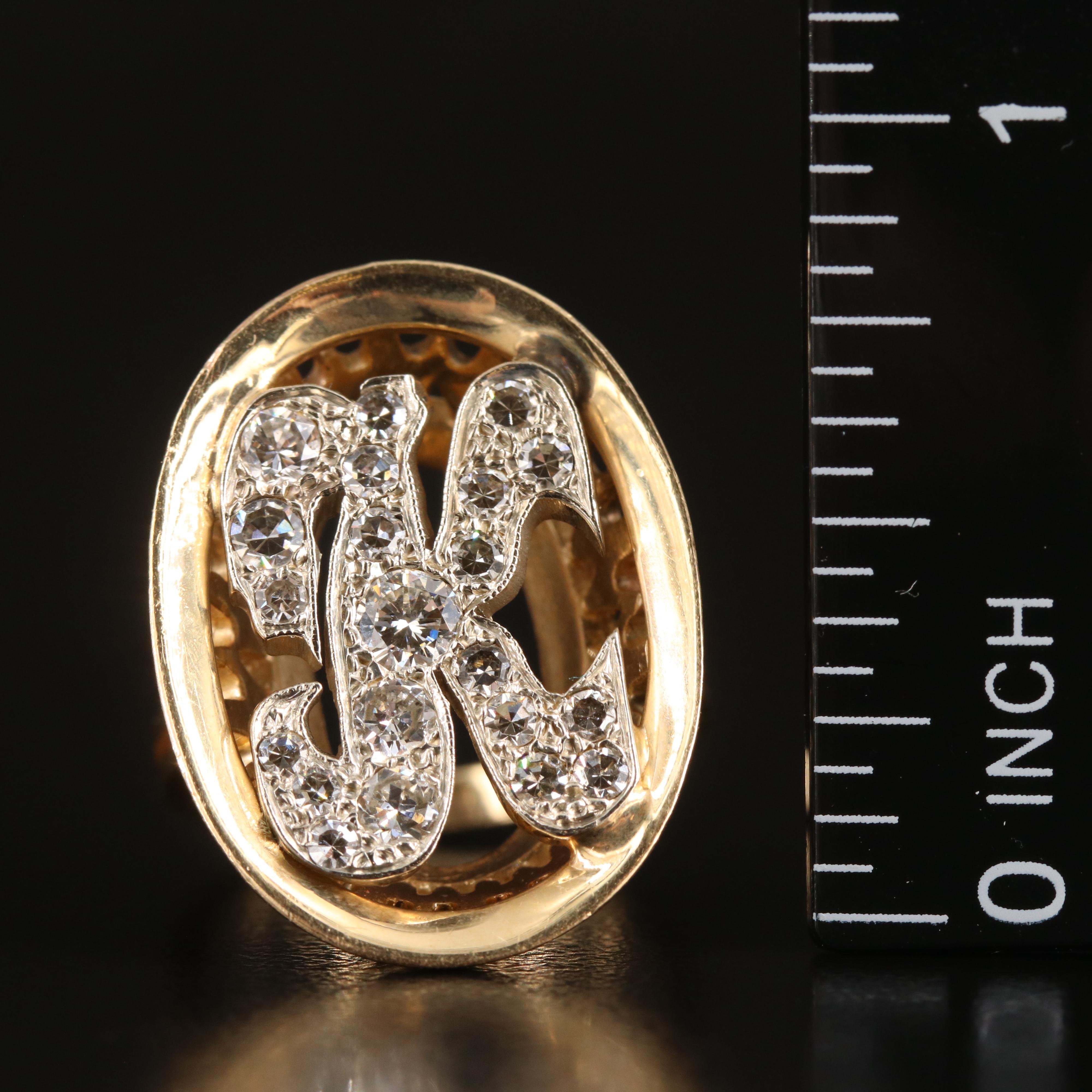 Vintage 14K 0.71 CTW Diamond "K" Monogram Ring